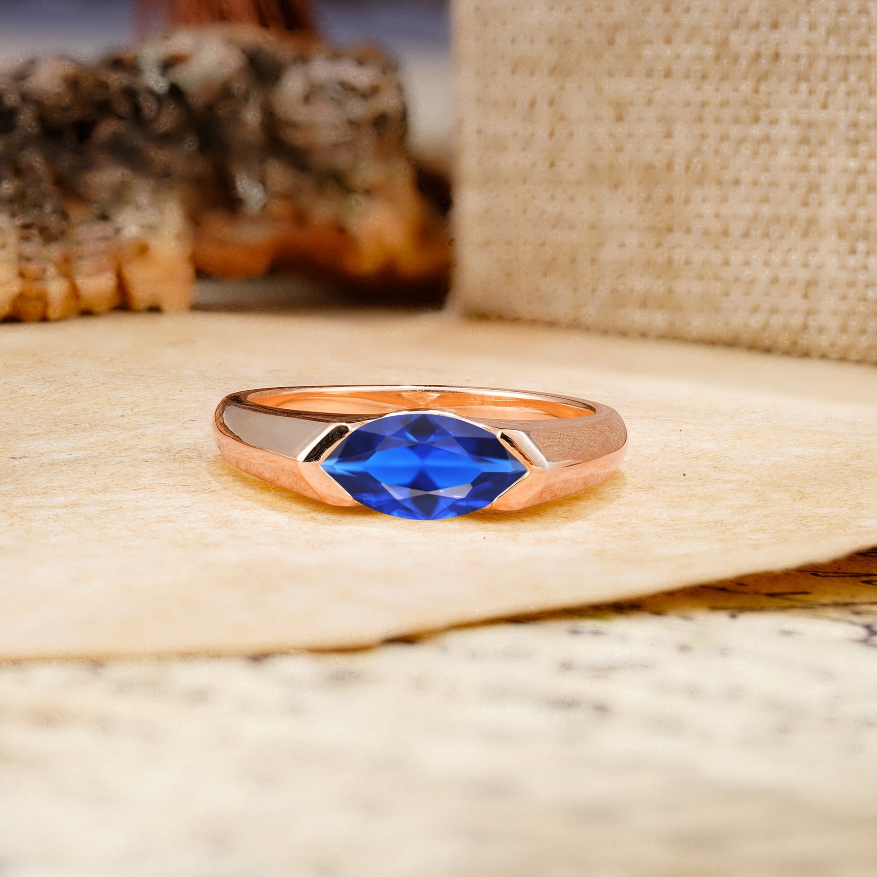 Classic Unique 3-Prong Pear Cut Sapphire Two stones Engagement Ring - Additional view