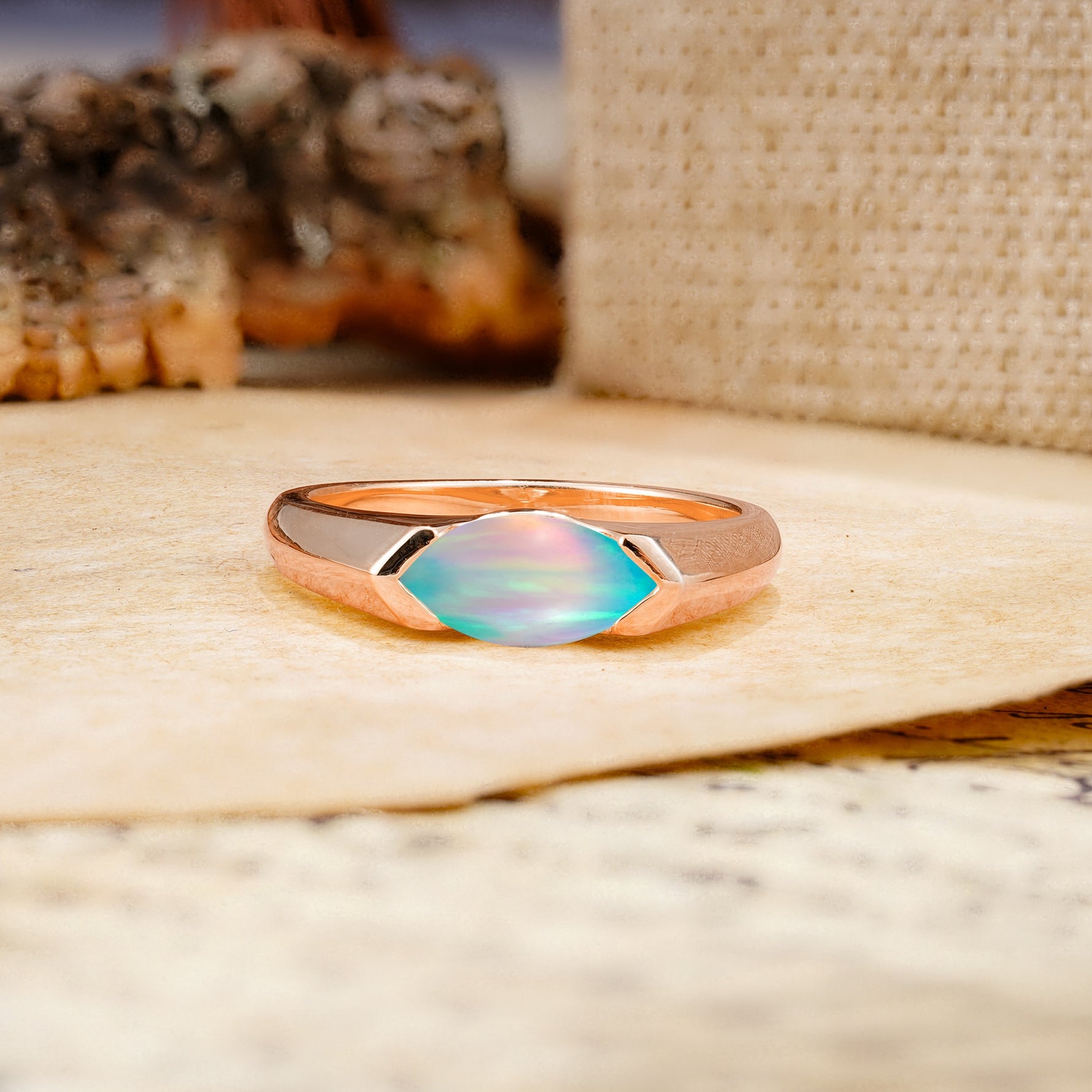 Classic Unique 3-Prong Pear Cut Fire Opal Two stones Engagement Ring - Additional view