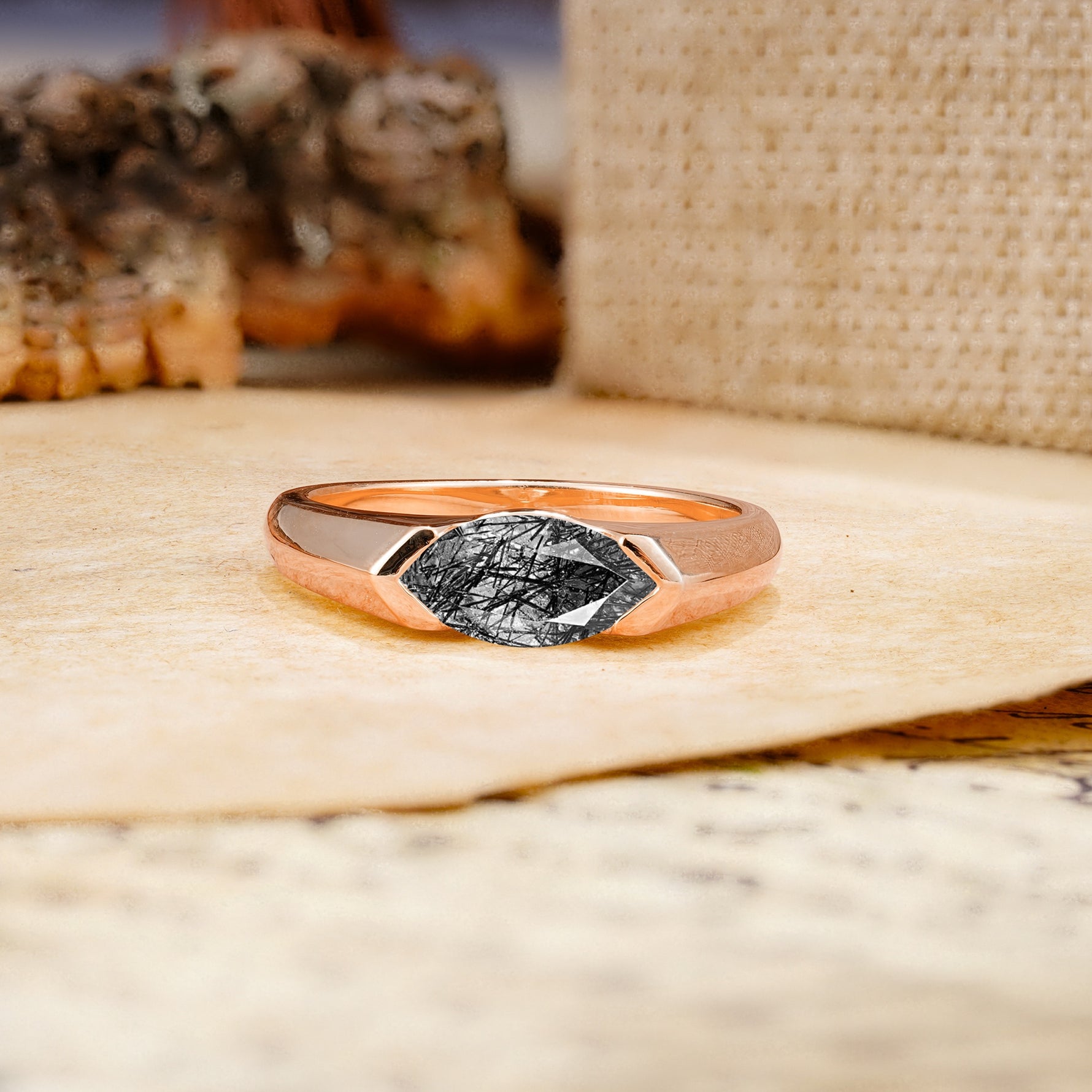 Classic Unique 3-Prong Pear Cut Black Rutilated Quartz Two stones Engagement Ring - Additional view
