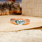 Classic Unique 3-Prong Pear Cut Moss Agate Two stones Engagement Ring - Additional view