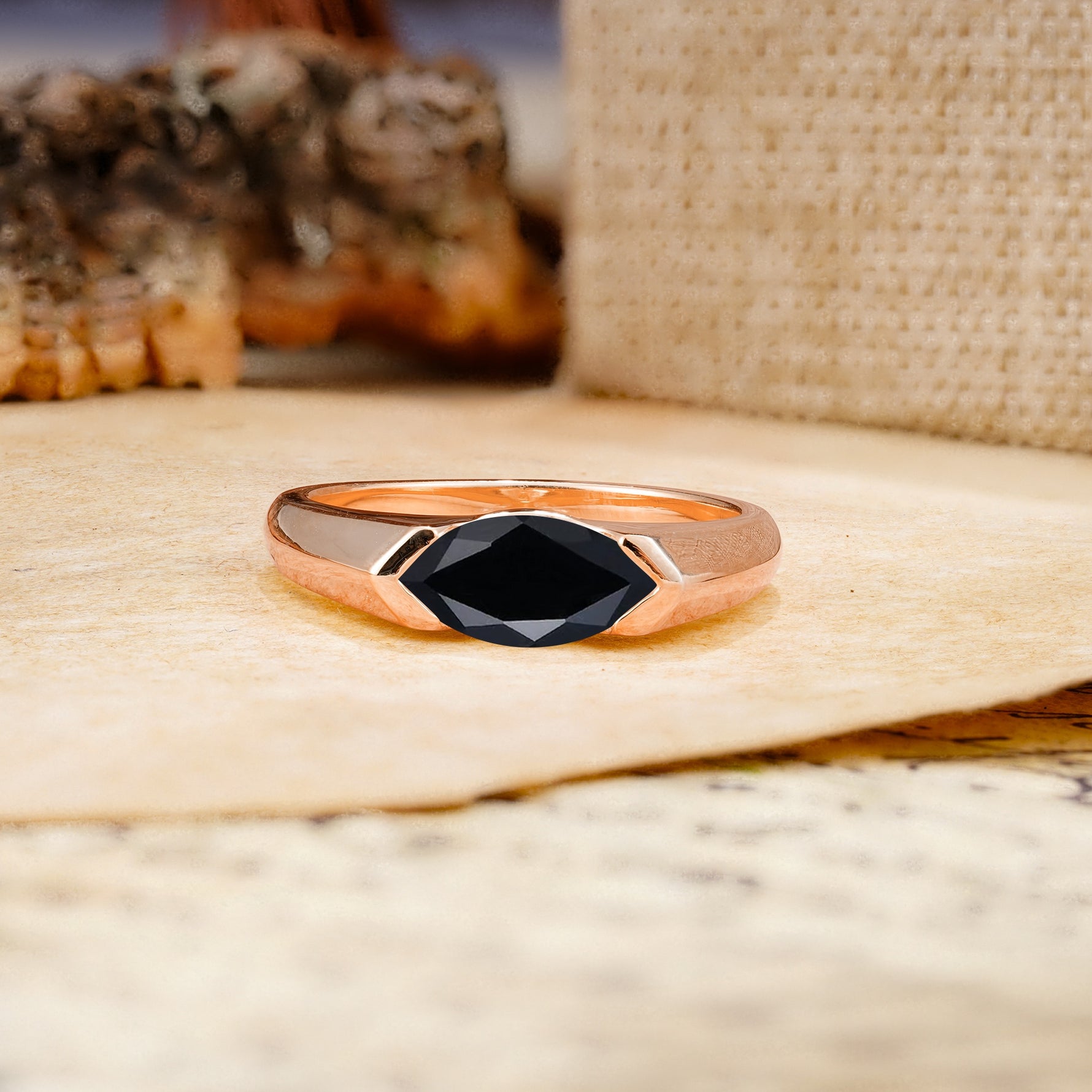Classic Unique 3-Prong Pear Cut Black Onyx Two stones Engagement Ring - Additional view