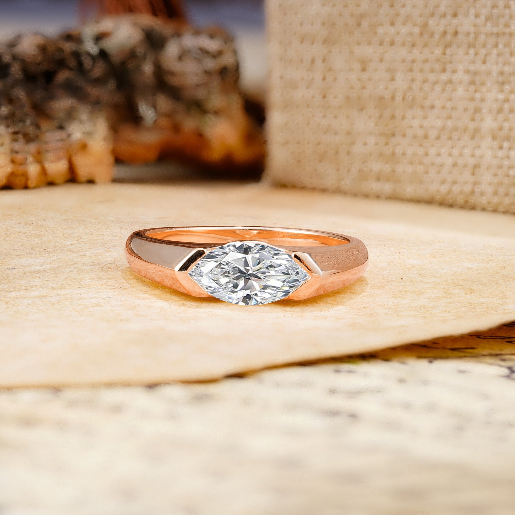 Classic Unique 3-Prong Pear Cut Lab Diamond Two stones Engagement Ring - Additional view