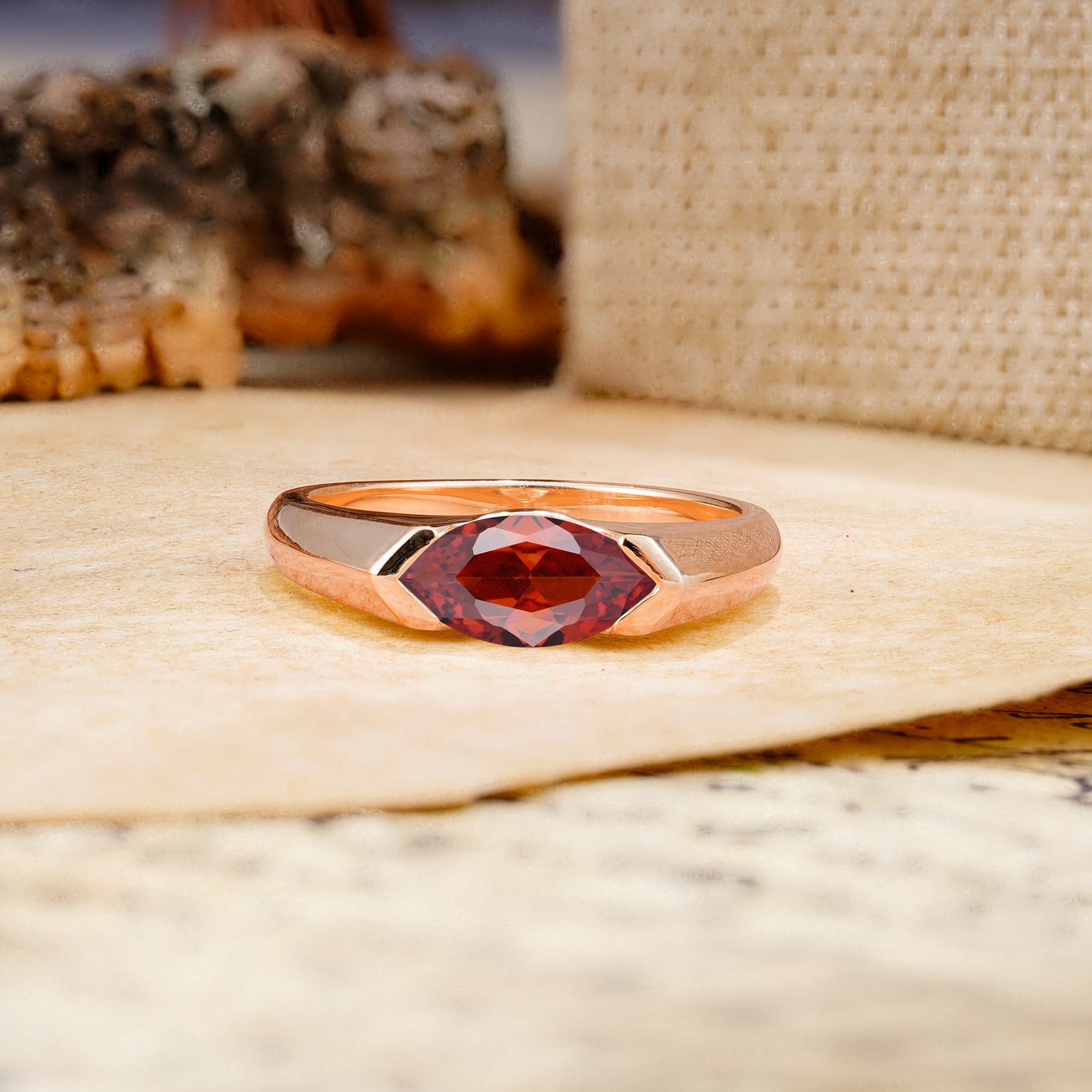 Classic Unique 3-Prong Pear Cut Garnet Two stones Engagement Ring - Additional view