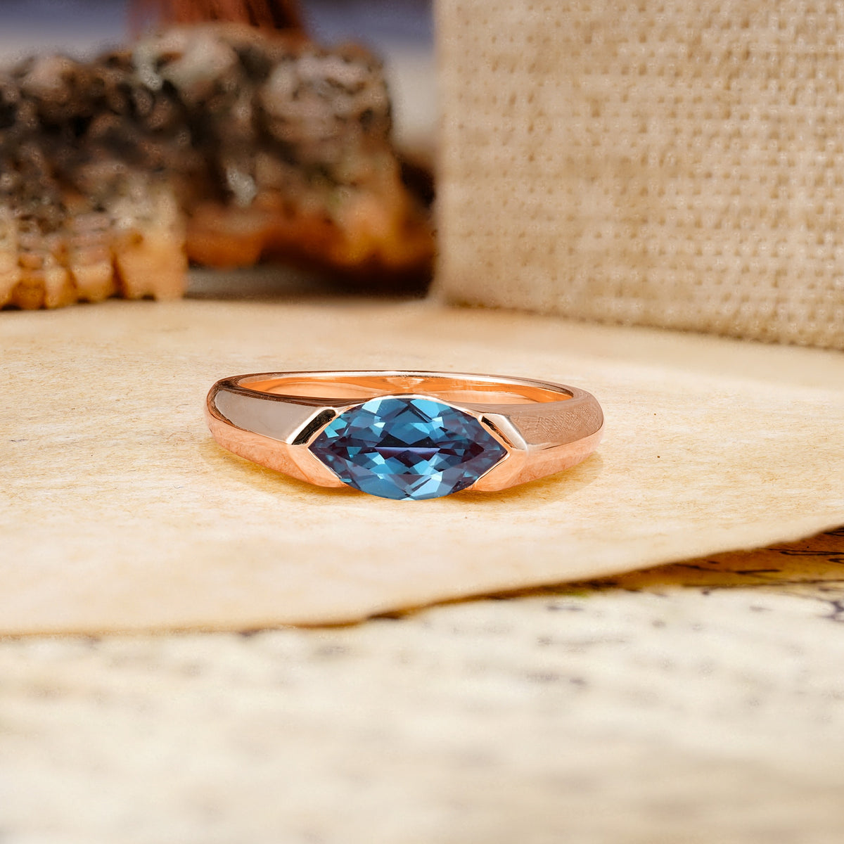 Classic Unique 3-Prong Pear Cut Alexandrite Two stones Engagement Ring - Additional view