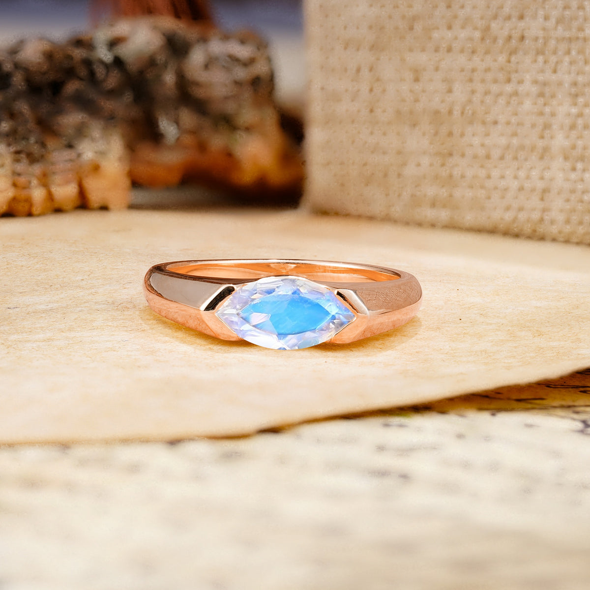 Classic Unique 3-Prong Pear Cut Moonstone Two stones Engagement Ring - Additional view