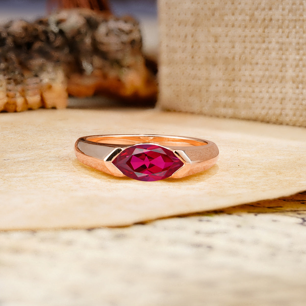 Classic Unique 3-Prong Pear Cut Ruby Two stones Engagement Ring - Additional view