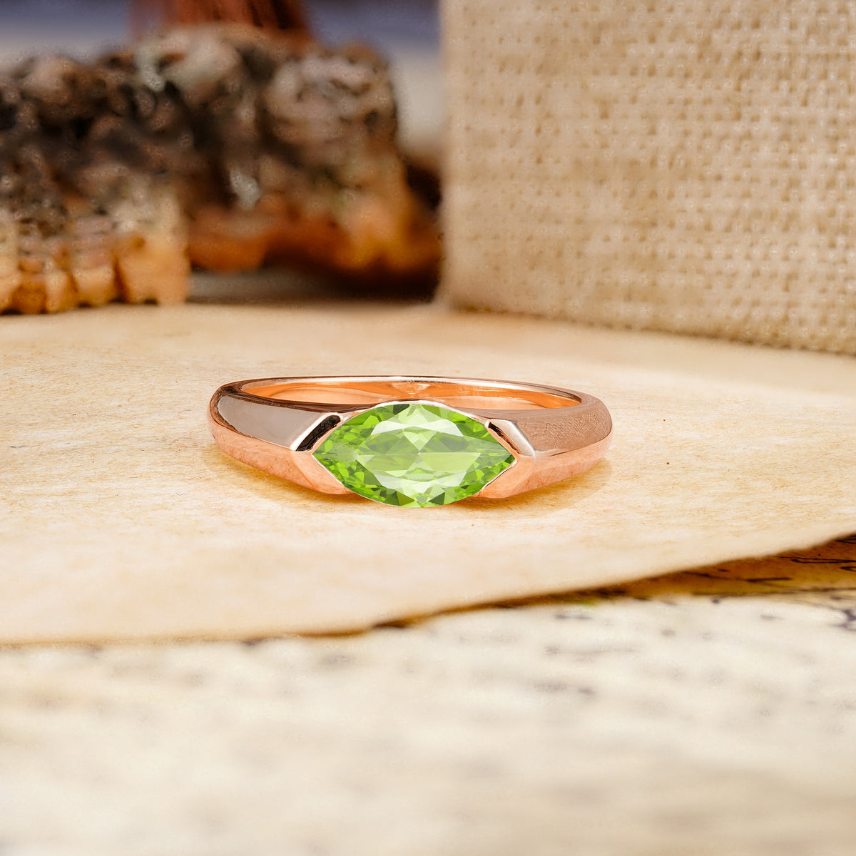 Classic Unique 3-Prong Pear Cut Peridot Two stones Engagement Ring - Additional view