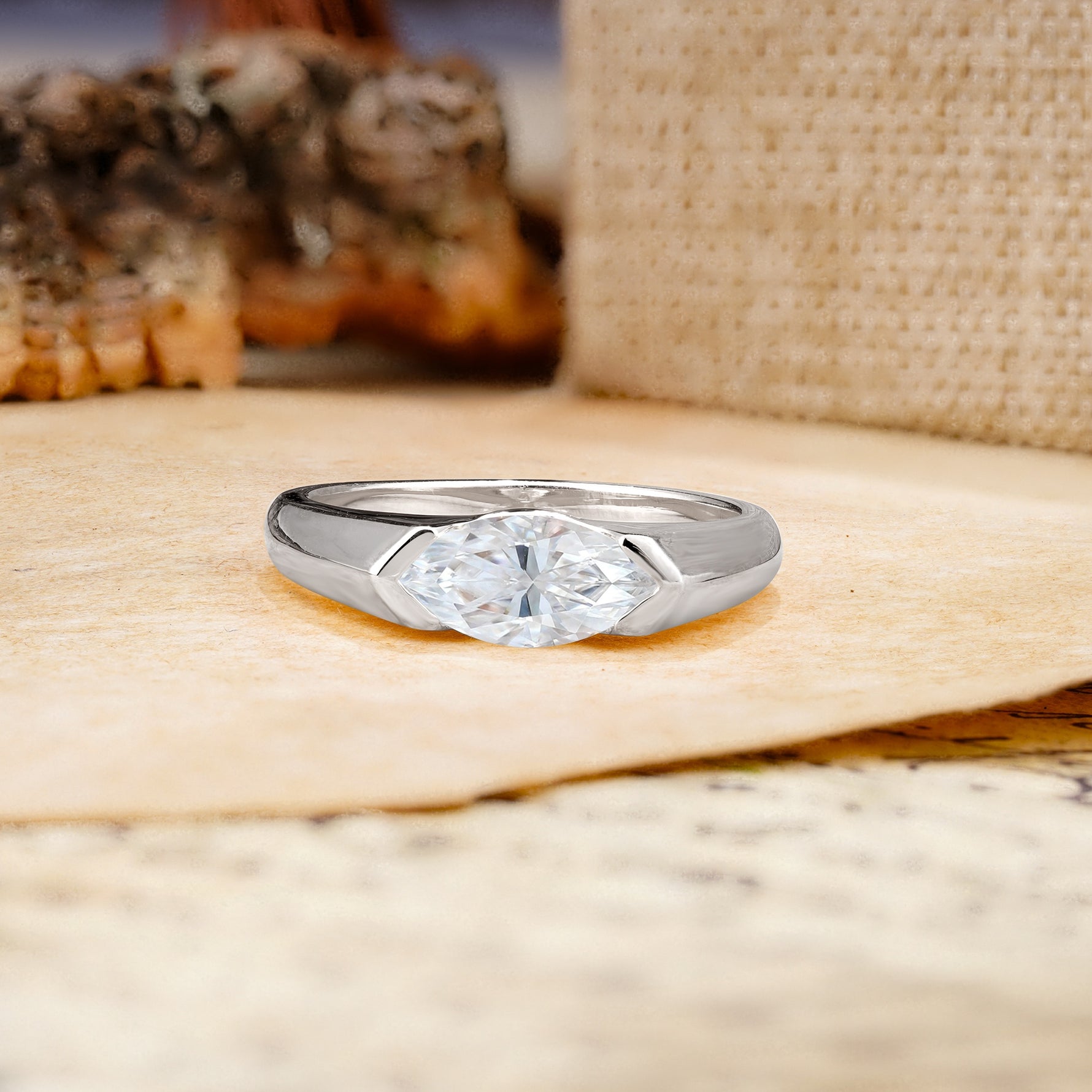 Classic Unique 3-Prong Pear Cut Moissanite Two stones Engagement Ring - Additional view