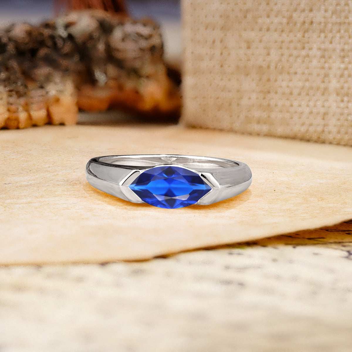 Classic Unique 3-Prong Pear Cut Sapphire Two stones Engagement Ring - Additional view