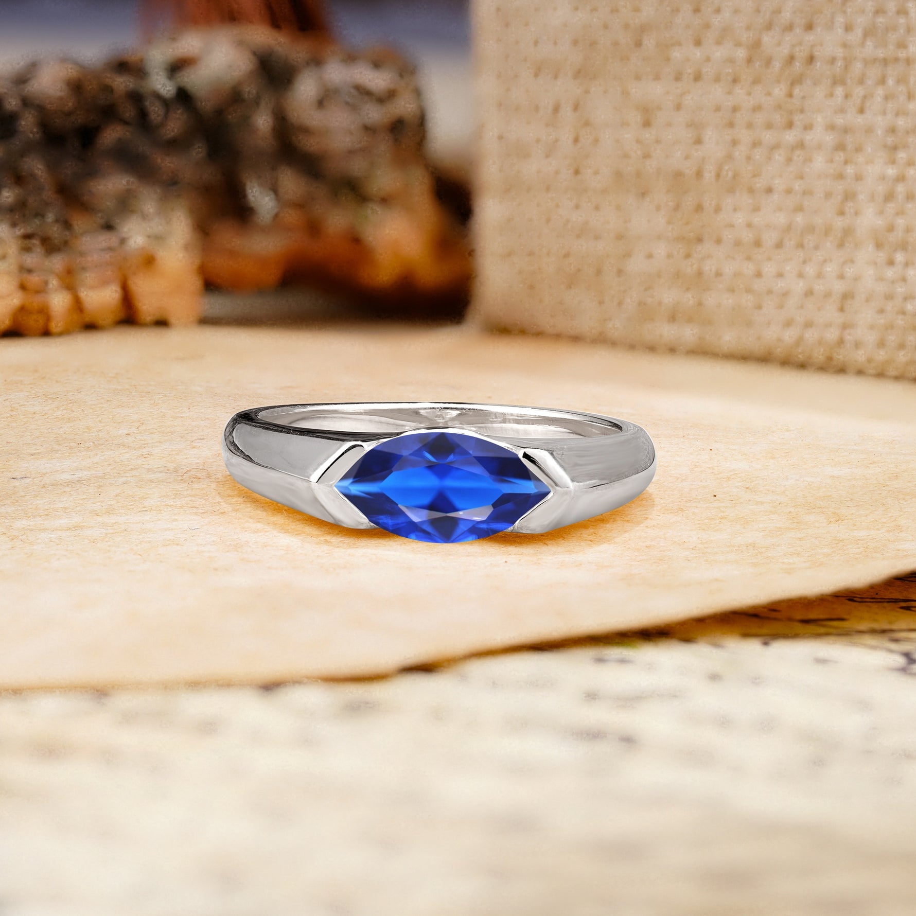 Classic Unique 3-Prong Pear Cut Sapphire Two stones Engagement Ring - Additional view