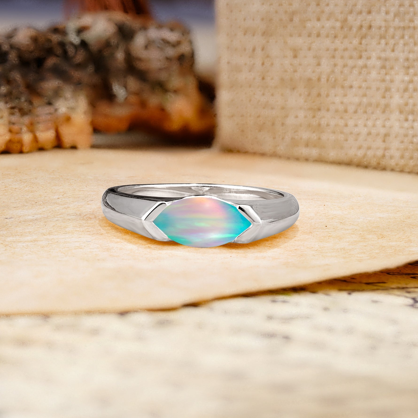 Classic Unique 3-Prong Pear Cut Fire Opal Two stones Engagement Ring - Additional view