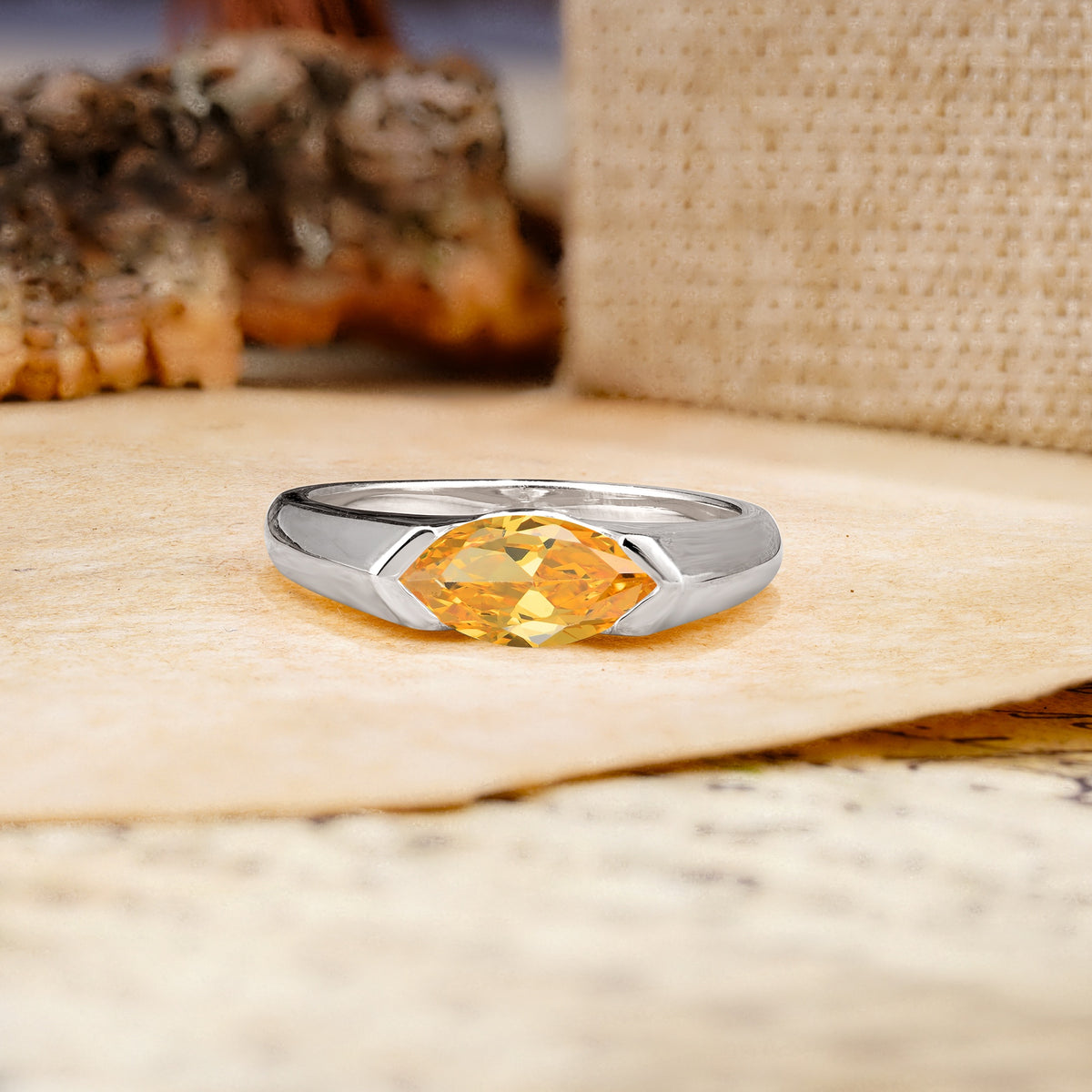Classic Unique 3-Prong Pear Cut Citrine Two stones Engagement Ring - Additional view