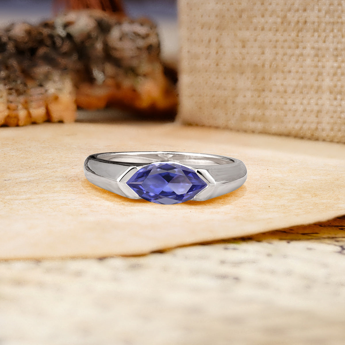 Classic Unique 3-Prong Pear Cut Tanzanite Two stones Engagement Ring - Additional view
