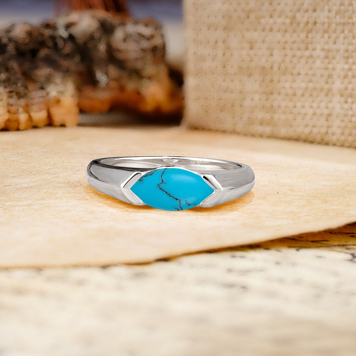 Classic Unique 3-Prong Pear Cut Turquoise Two stones Engagement Ring - Additional view