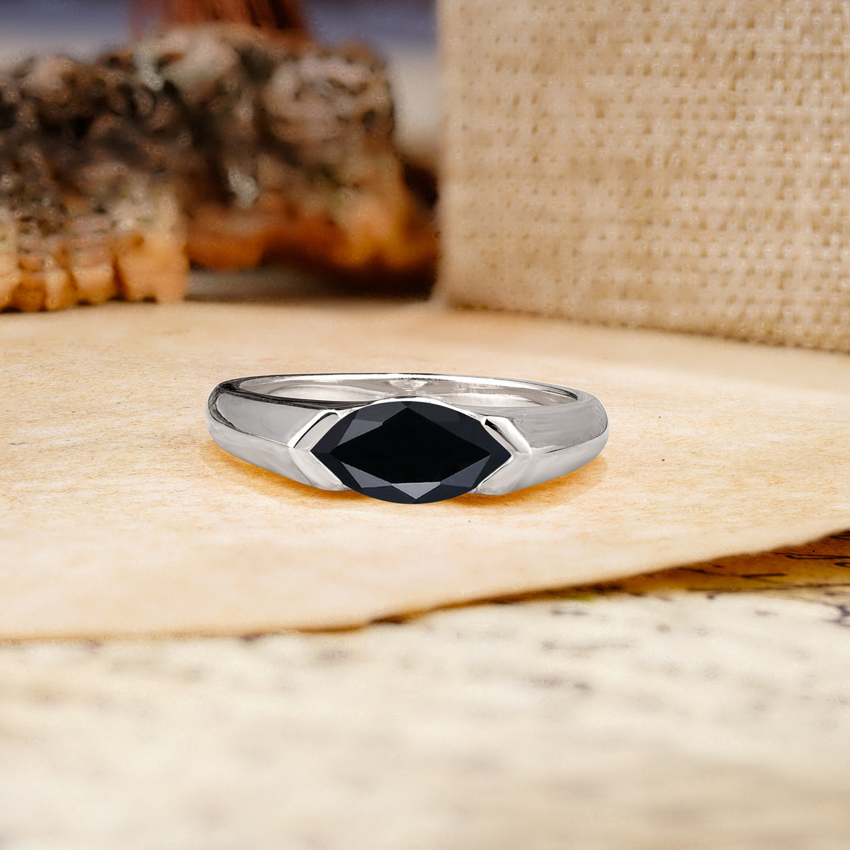 Classic Unique 3-Prong Pear Cut Black Onyx Two stones Engagement Ring - Additional view