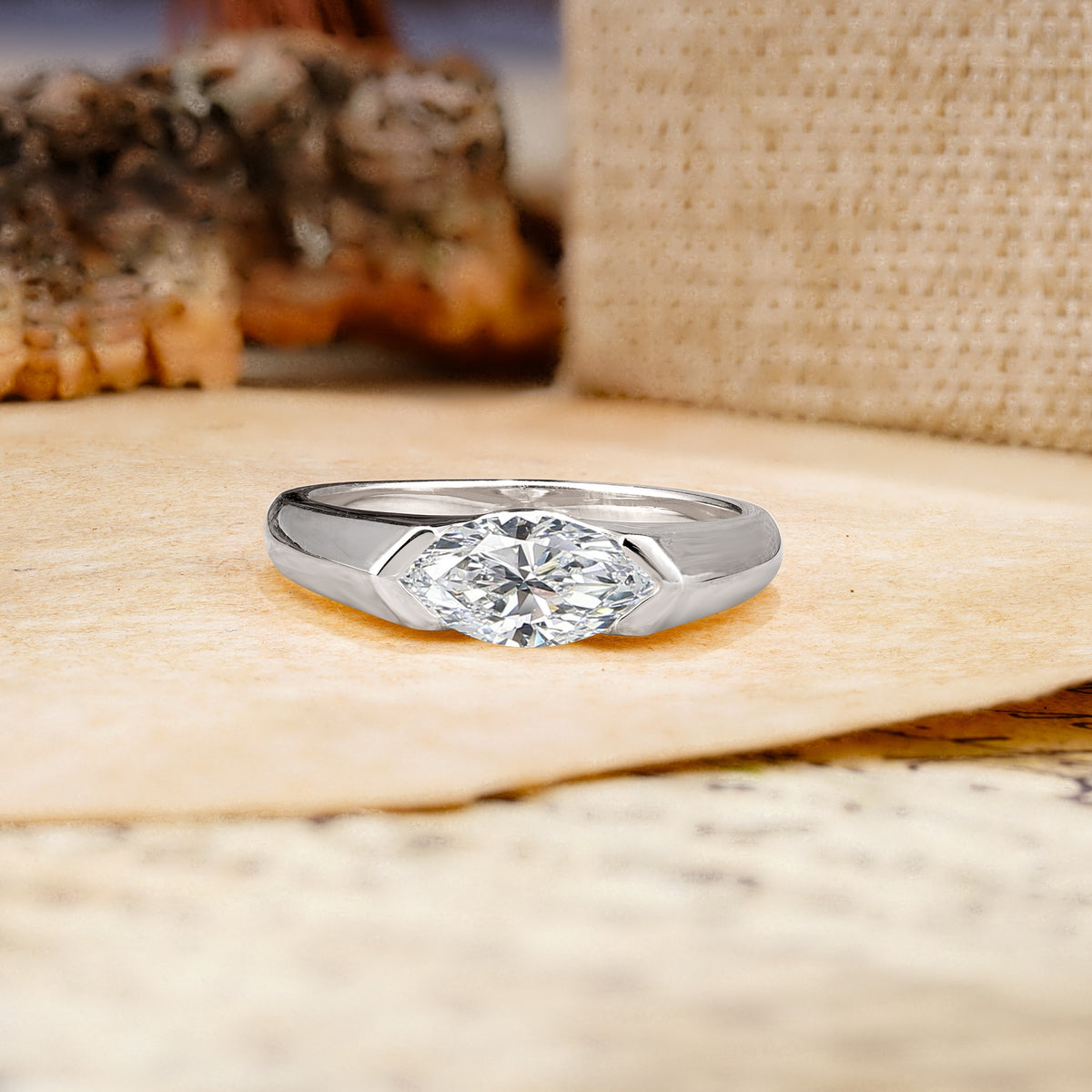 Classic Unique 3-Prong Pear Cut Lab Diamond Two stones Engagement Ring - Additional view