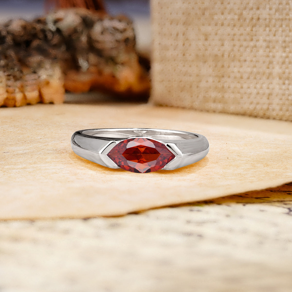 Classic Unique 3-Prong Pear Cut Garnet Two stones Engagement Ring - Additional view