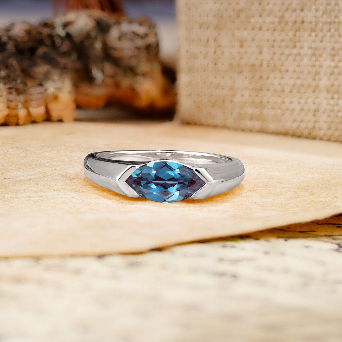 Classic Unique 3-Prong Pear Cut Alexandrite Two stones Engagement Ring - Additional view