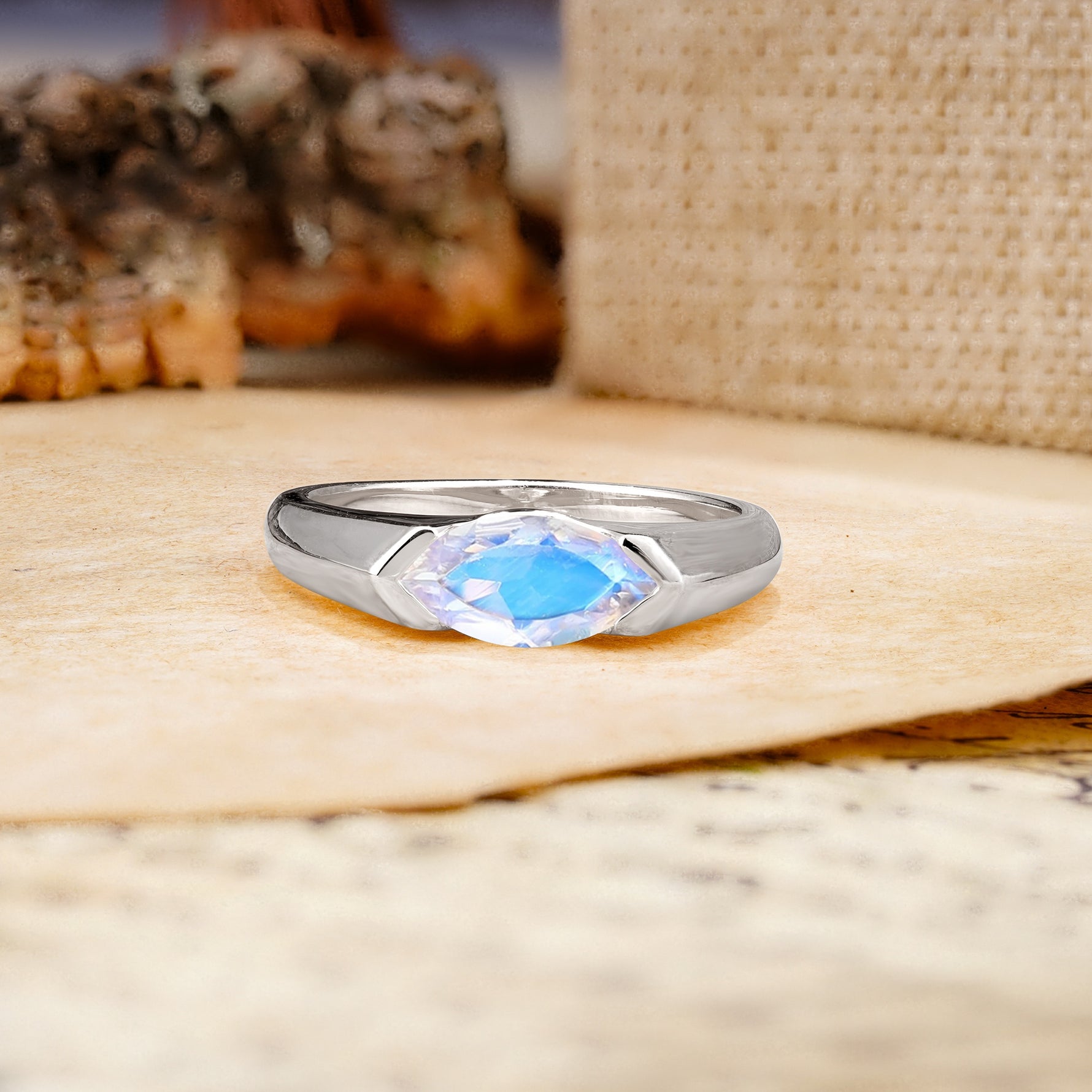 Classic Unique 3-Prong Pear Cut Moonstone Two stones Engagement Ring - Additional view