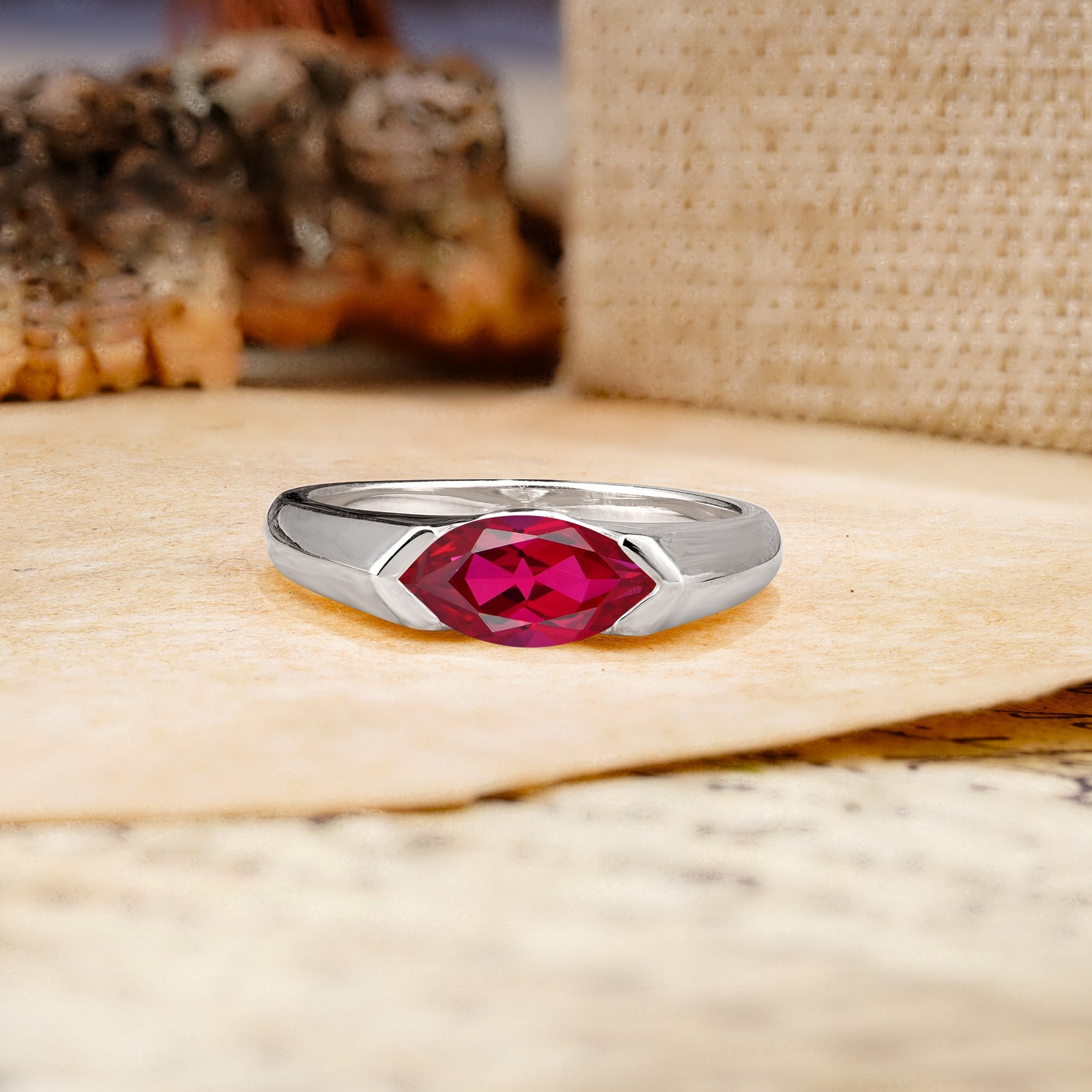Classic Unique 3-Prong Pear Cut Ruby Two stones Engagement Ring - Additional view