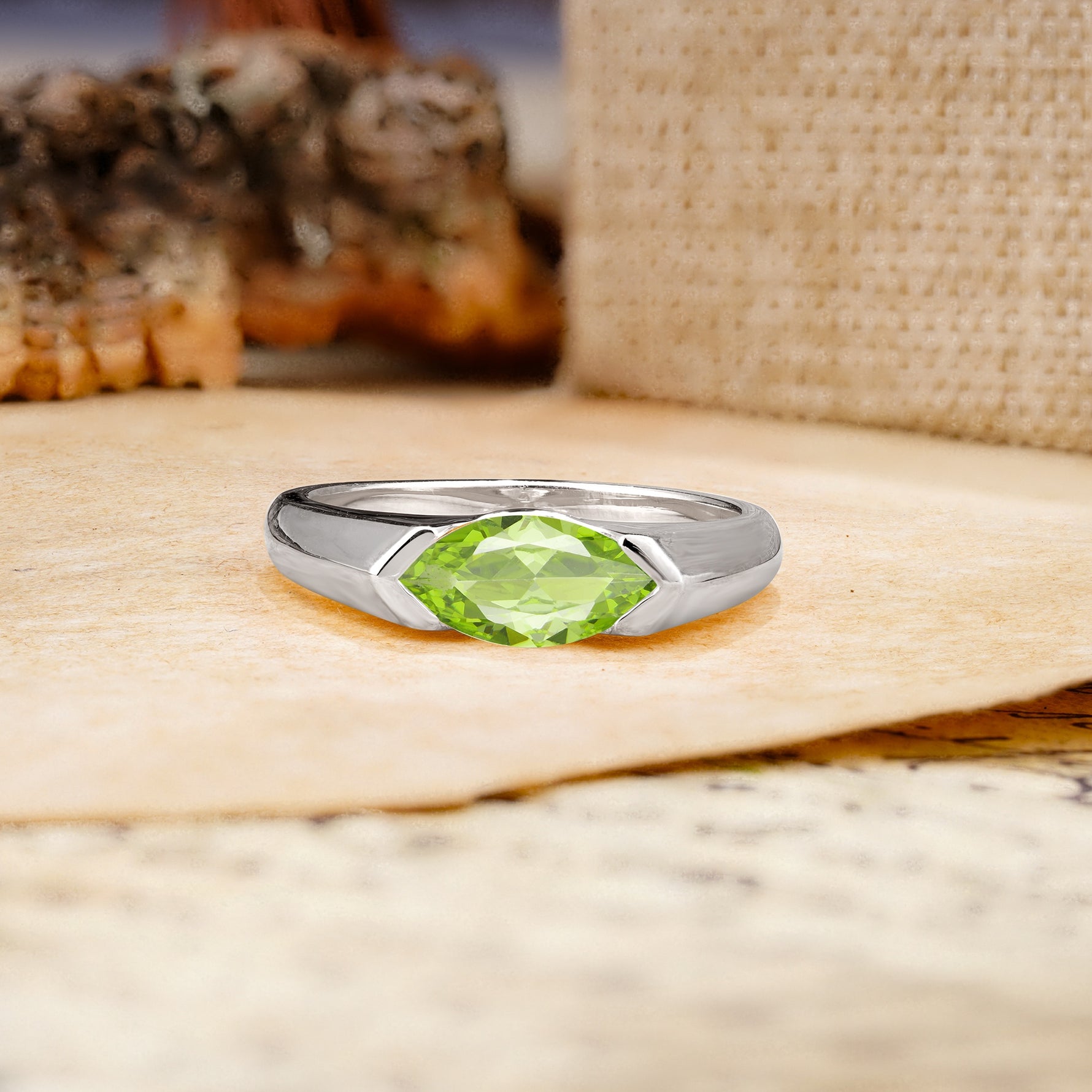 Classic Unique 3-Prong Pear Cut Peridot Two stones Engagement Ring - Additional view