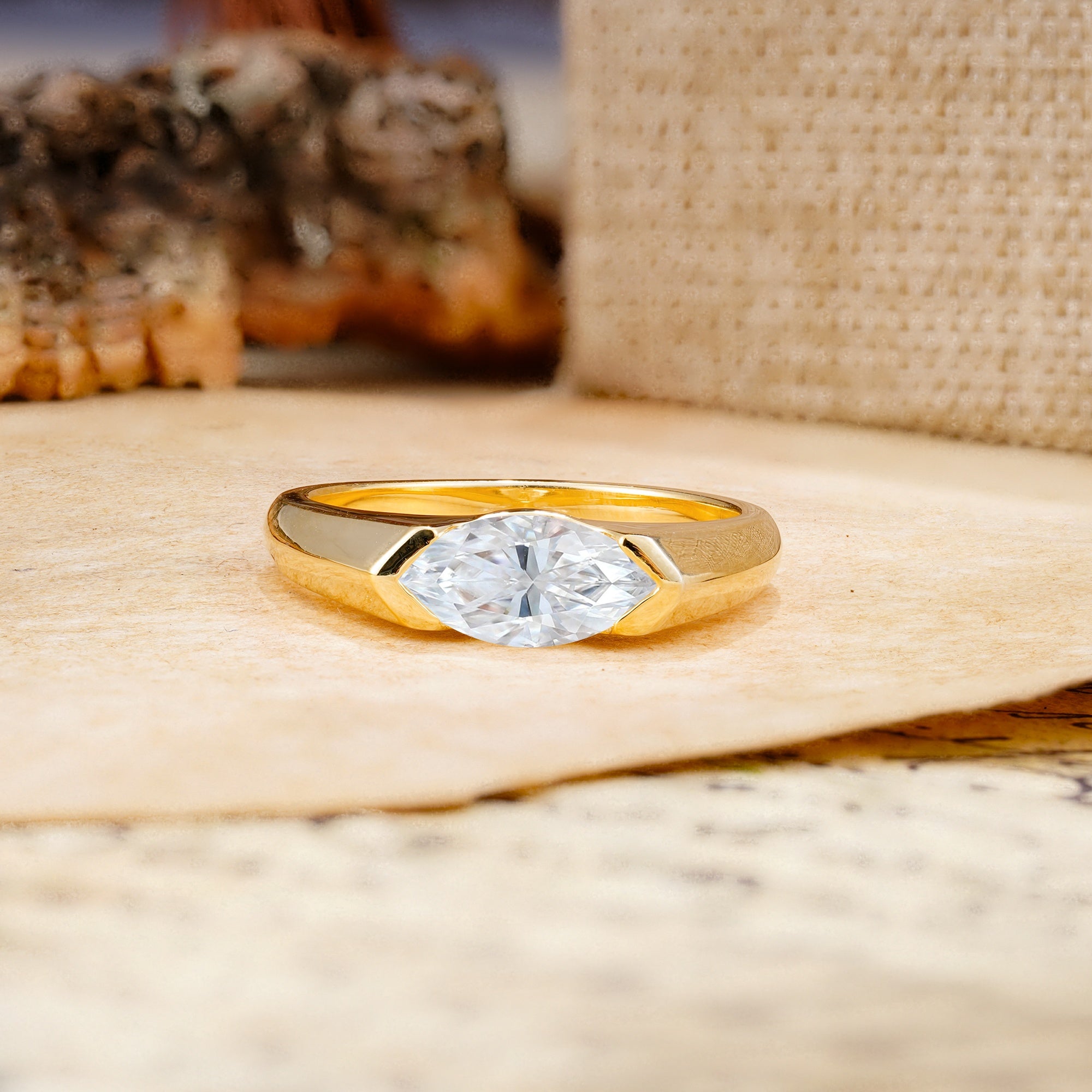 Classic Unique 3-Prong Pear Cut Moissanite Two stones Engagement Ring - Additional view