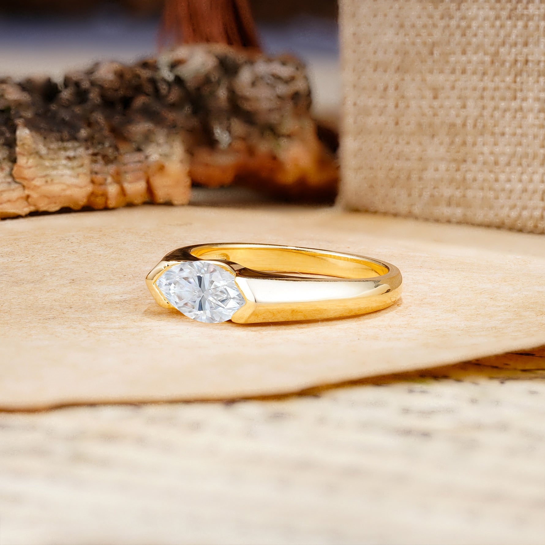 Classic Unique 3-Prong Pear Cut Moissanite Two stones Engagement Ring - Additional view