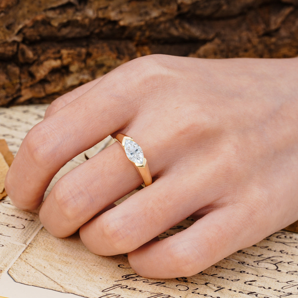 Classic Unique 3-Prong Pear Cut Moissanite Two stones Engagement Ring - Additional view