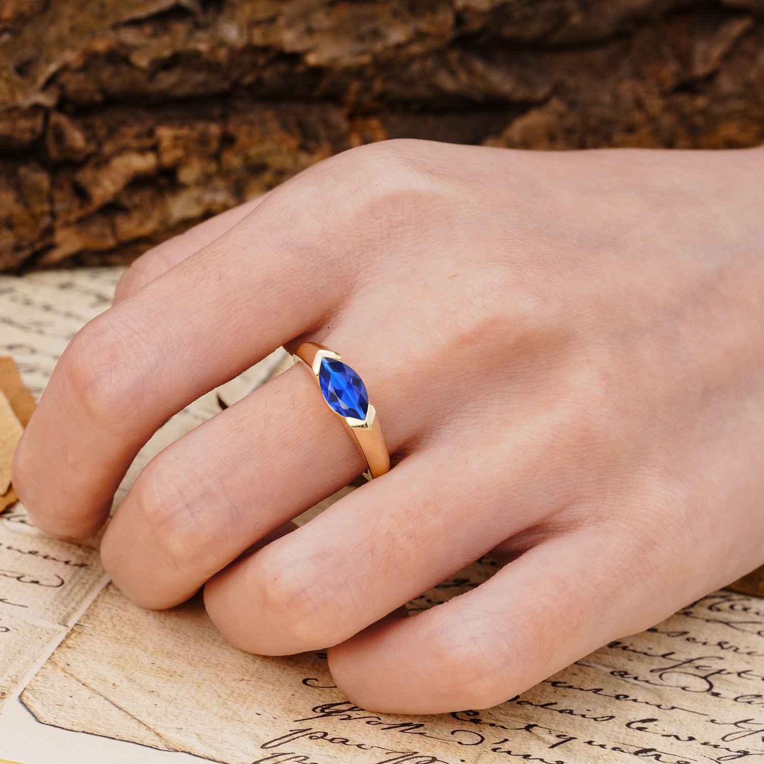 Classic Unique 3-Prong Pear Cut Sapphire Two stones Engagement Ring - Additional view