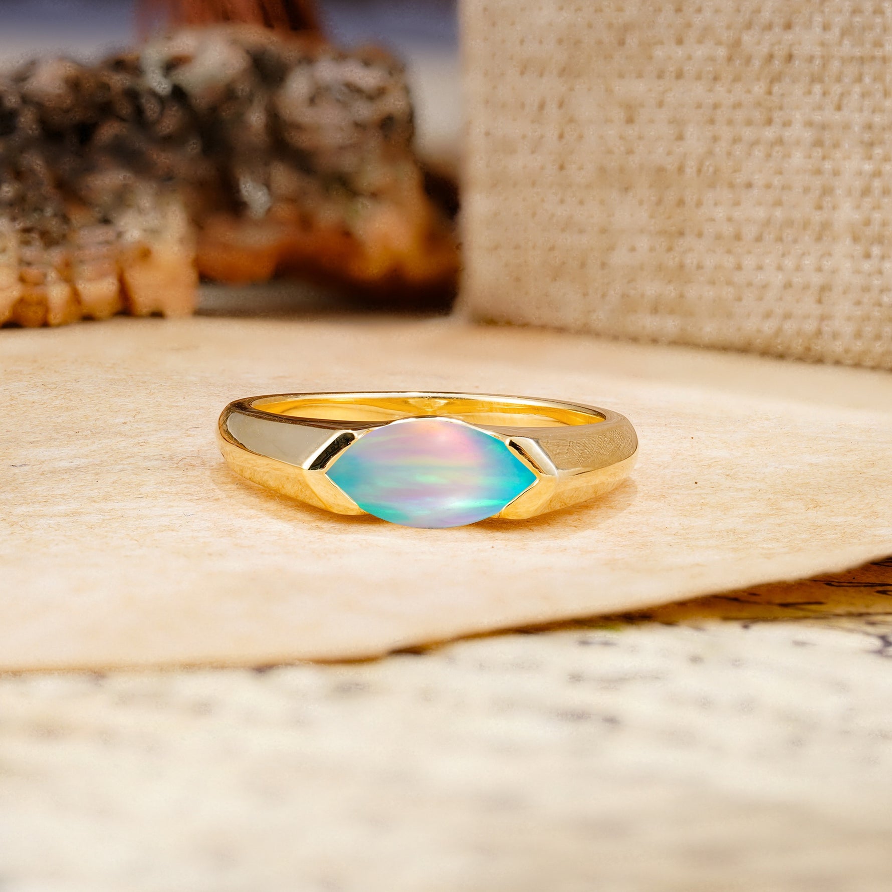 Classic Unique 3-Prong Pear Cut Fire Opal Two stones Engagement Ring - Additional view