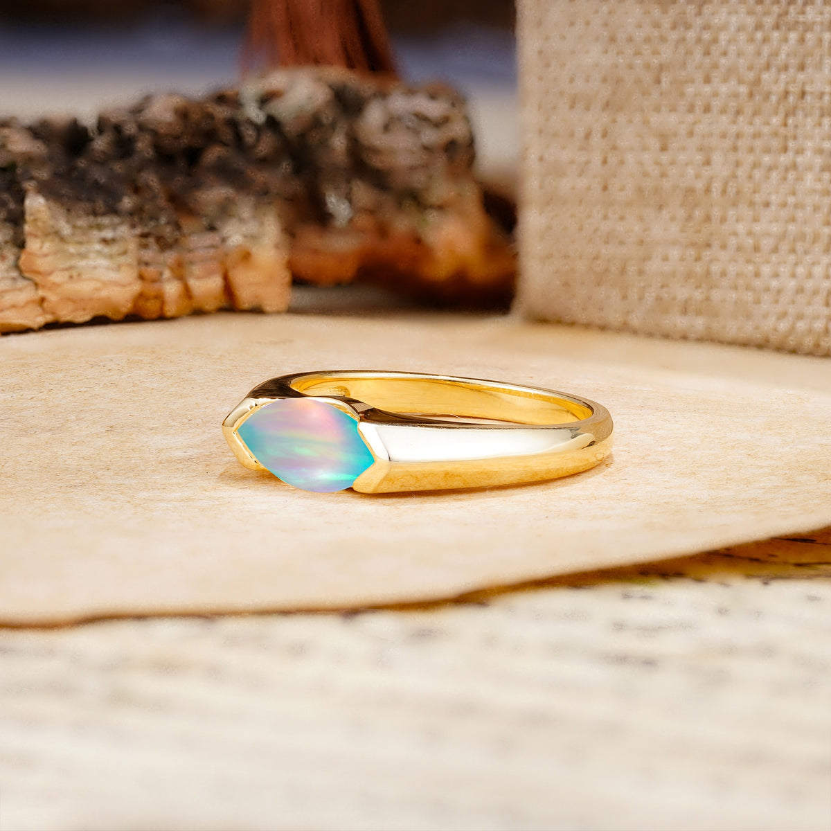 Classic Unique 3-Prong Pear Cut Fire Opal Two stones Engagement Ring - Additional view