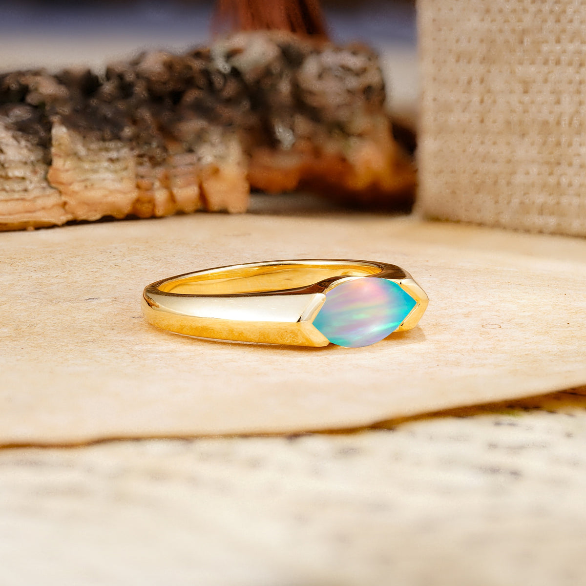 Classic Unique 3-Prong Pear Cut Fire Opal Two stones Engagement Ring - Additional view