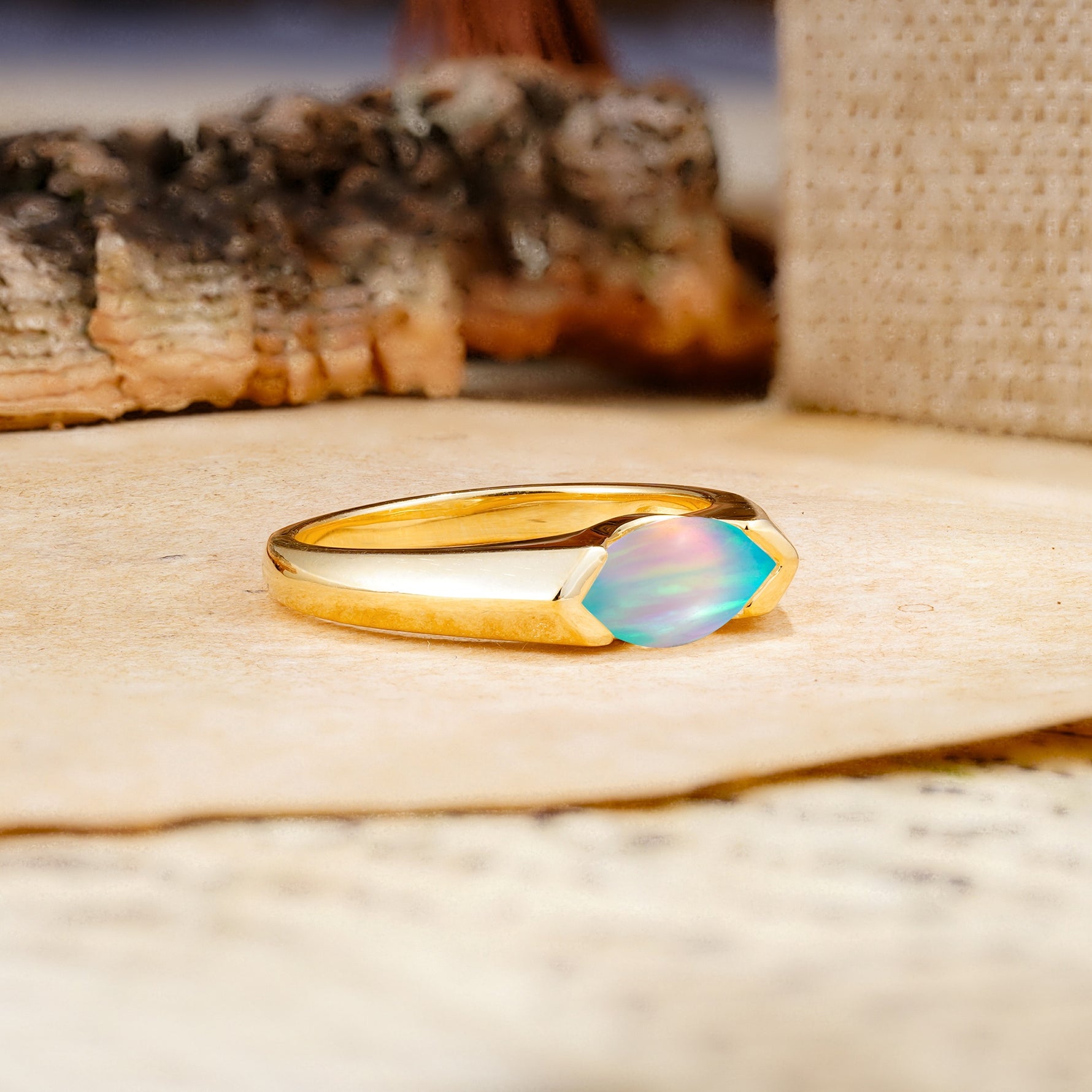 Classic Unique 3-Prong Pear Cut Fire Opal Two stones Engagement Ring - Additional view