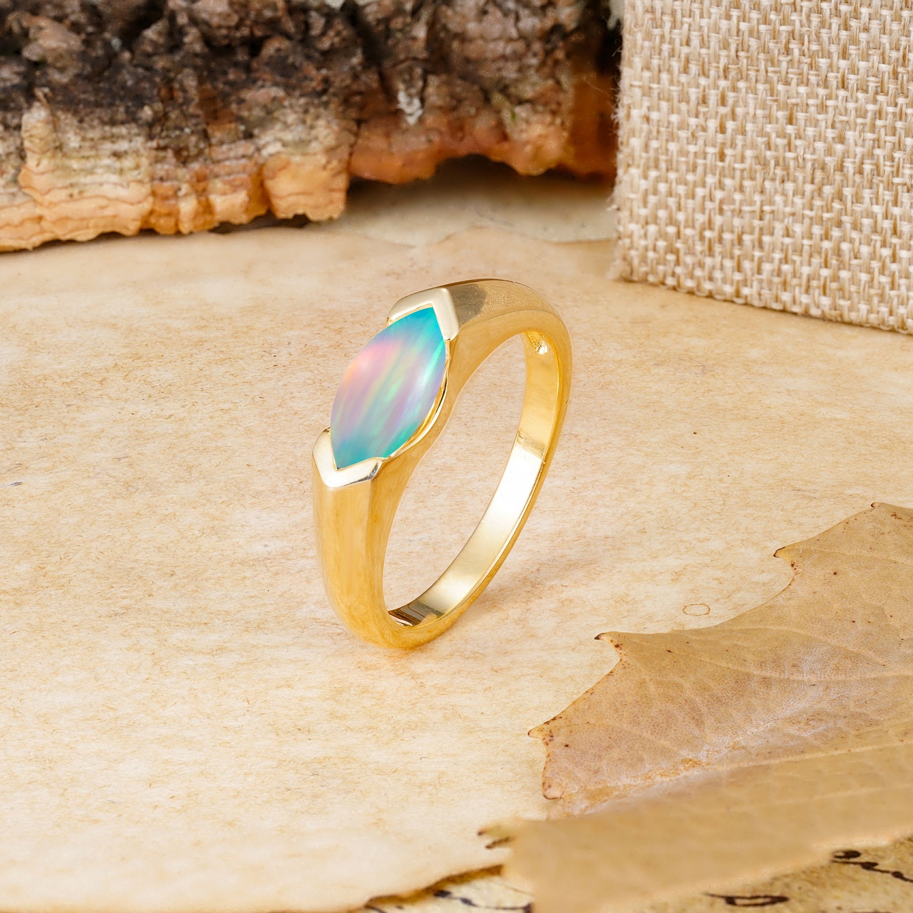 Classic Unique 3-Prong Pear Cut Fire Opal Two stones Engagement Ring - Additional view
