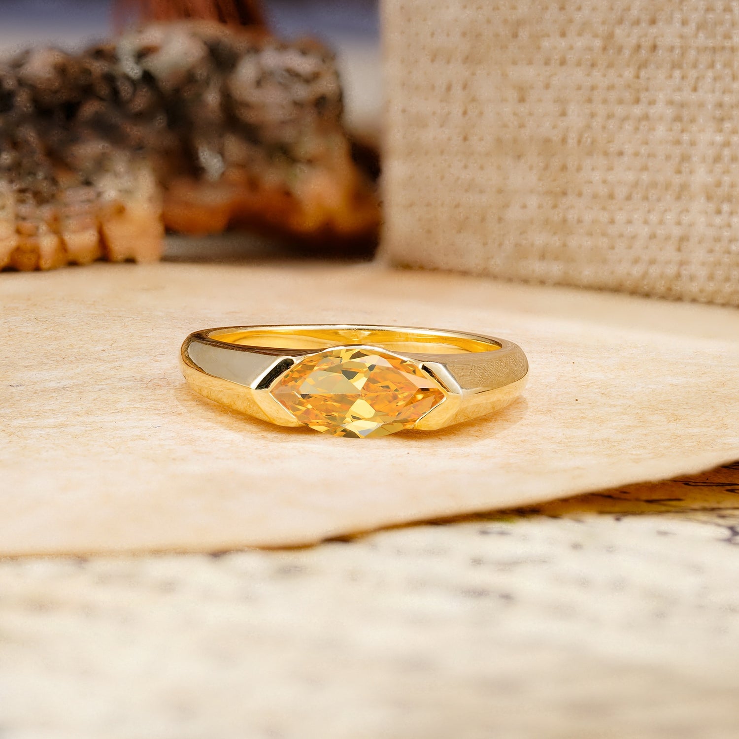 Classic Unique 3-Prong Pear Cut Citrine Two stones Engagement Ring - Additional view