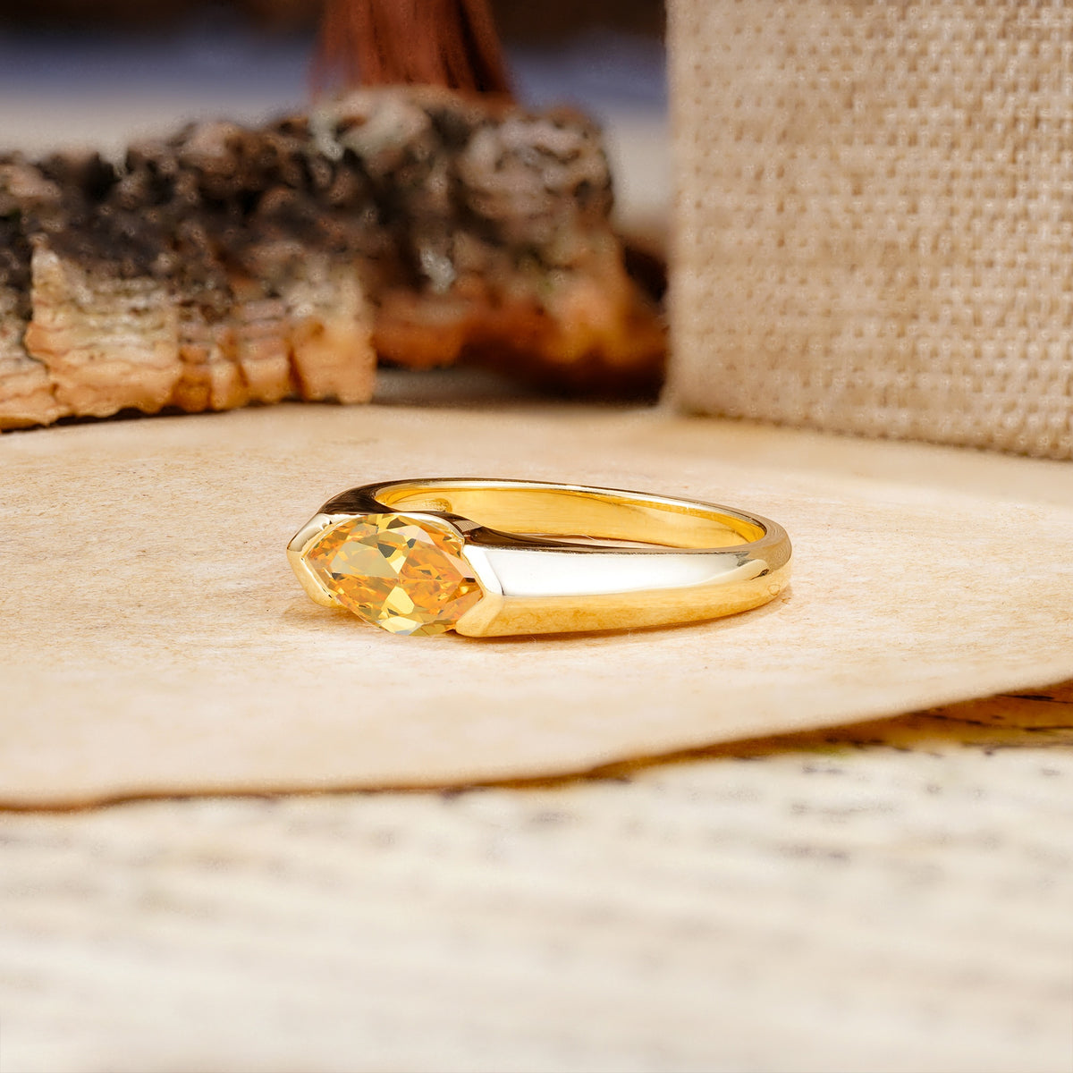 Classic Unique 3-Prong Pear Cut Citrine Two stones Engagement Ring - Additional view