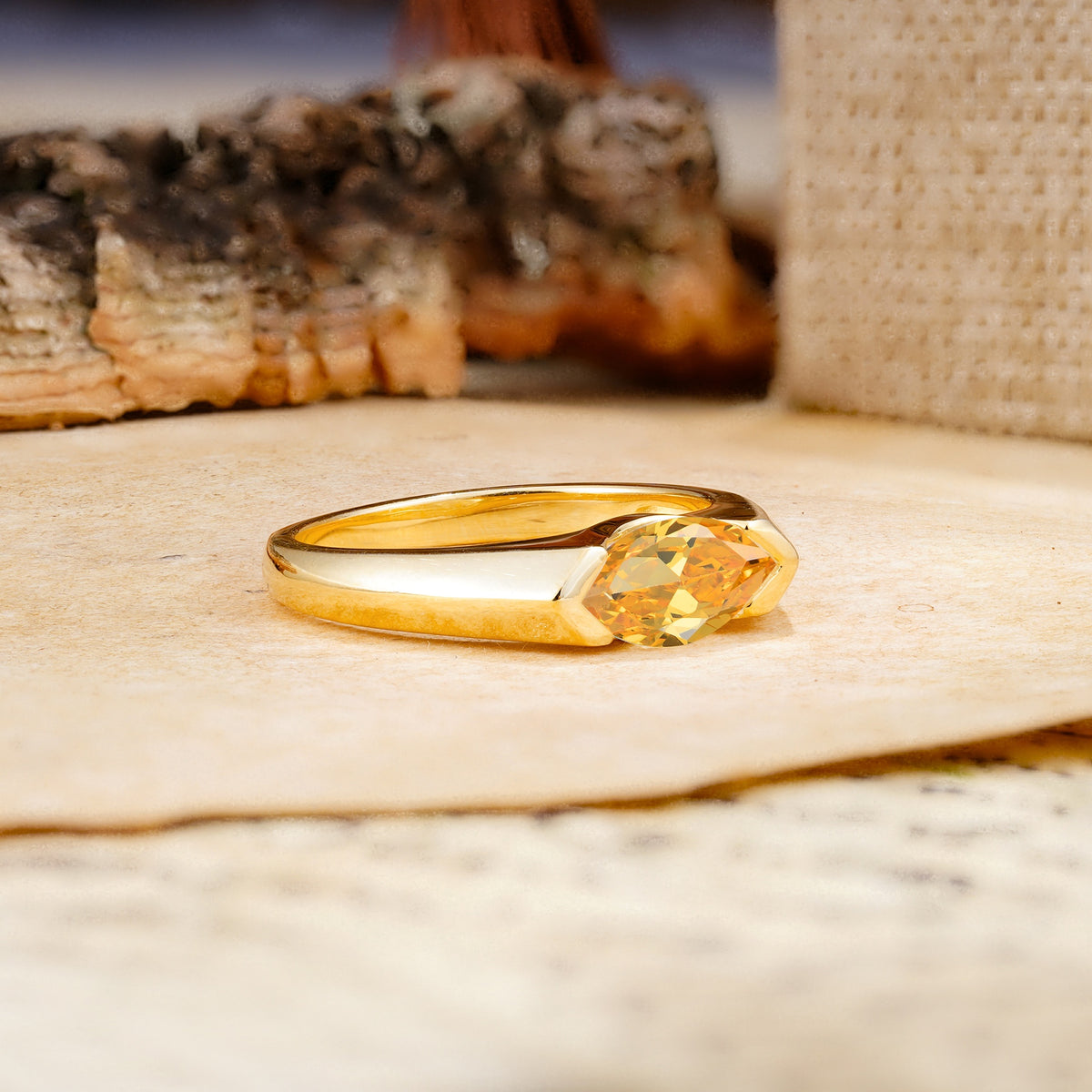 Classic Unique 3-Prong Pear Cut Citrine Two stones Engagement Ring - Additional view