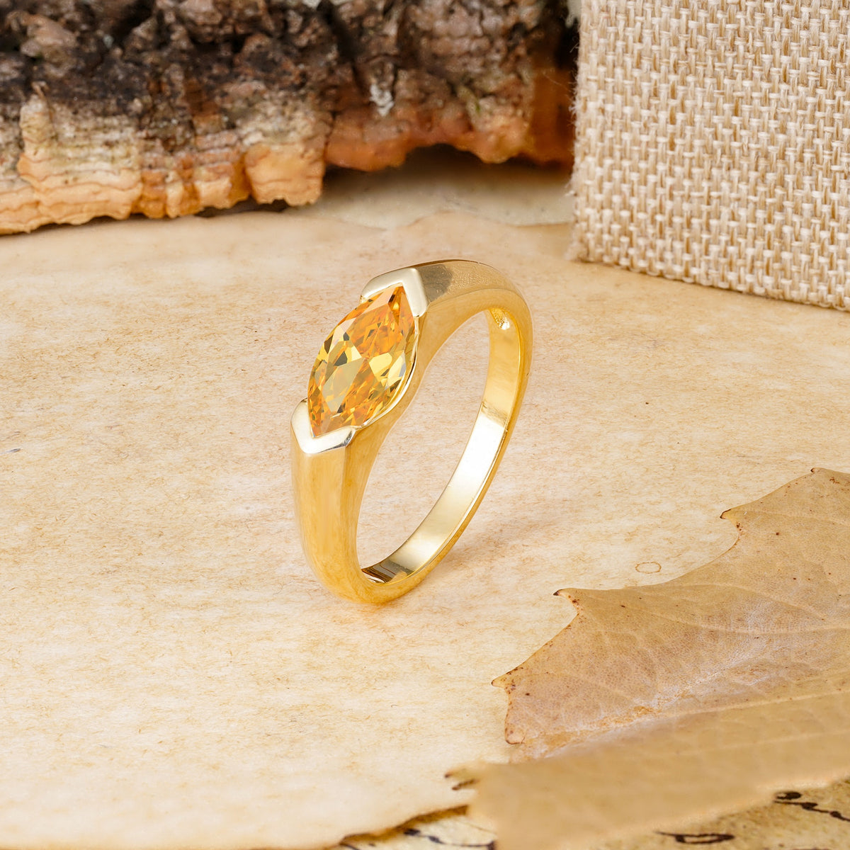 Classic Unique 3-Prong Pear Cut Citrine Two stones Engagement Ring - Additional view