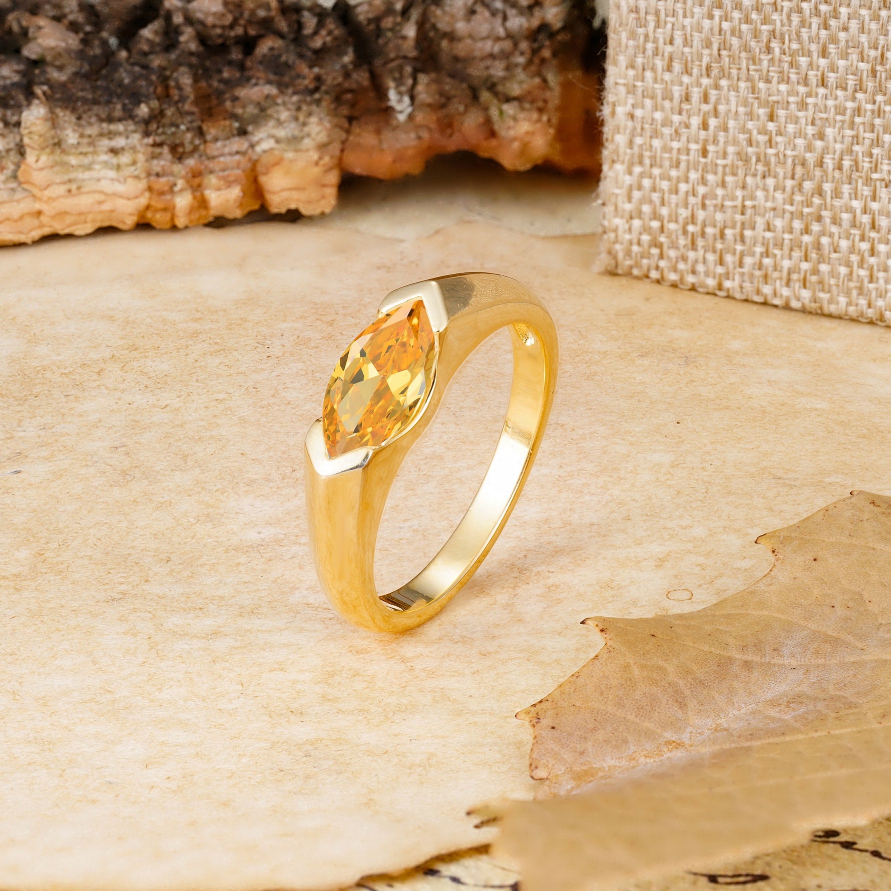 Classic Unique 3-Prong Pear Cut Citrine Two stones Engagement Ring - Additional view