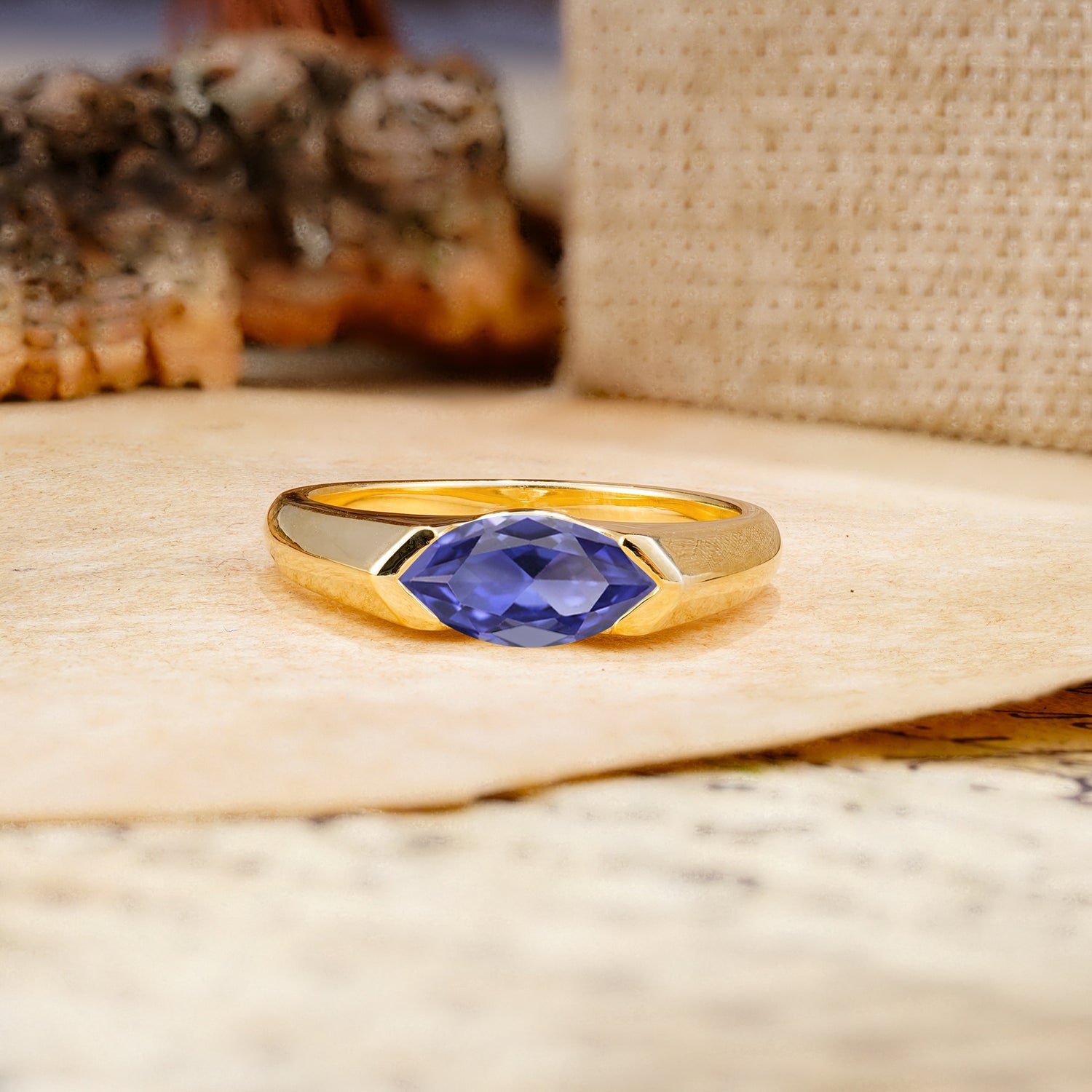 Classic Unique 3-Prong Pear Cut Tanzanite Two stones Engagement Ring - Additional view