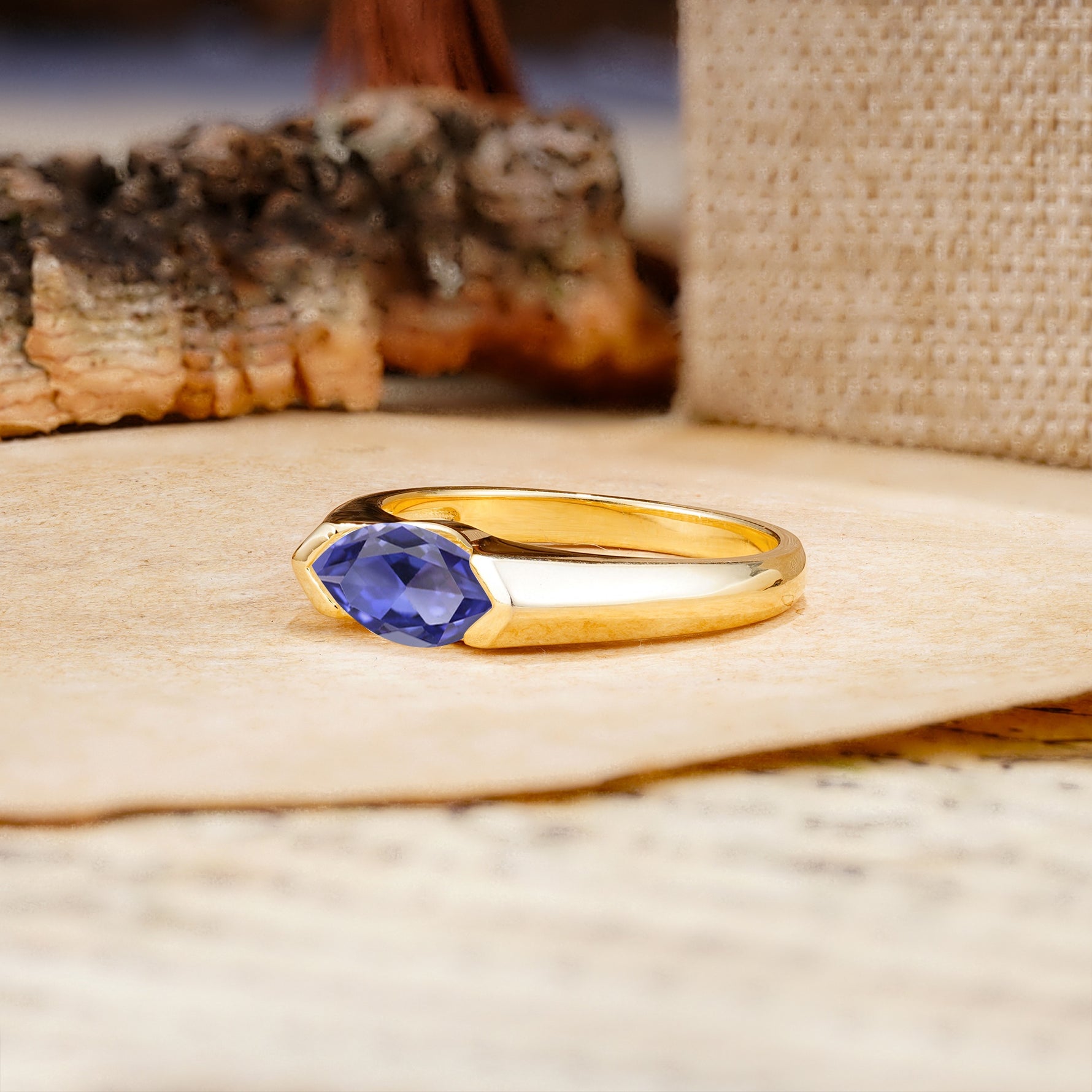 Classic Unique 3-Prong Pear Cut Tanzanite Two stones Engagement Ring - Additional view
