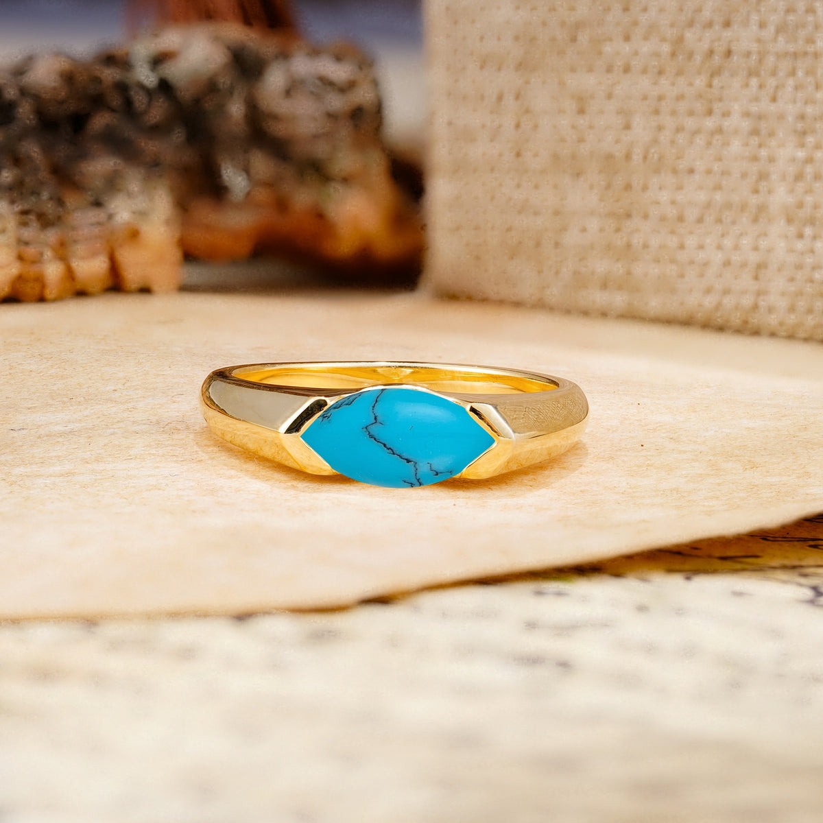 Classic Unique 3-Prong Pear Cut Turquoise Two stones Engagement Ring - Additional view