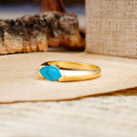 Classic Unique 3-Prong Pear Cut Turquoise Two stones Engagement Ring - Additional view