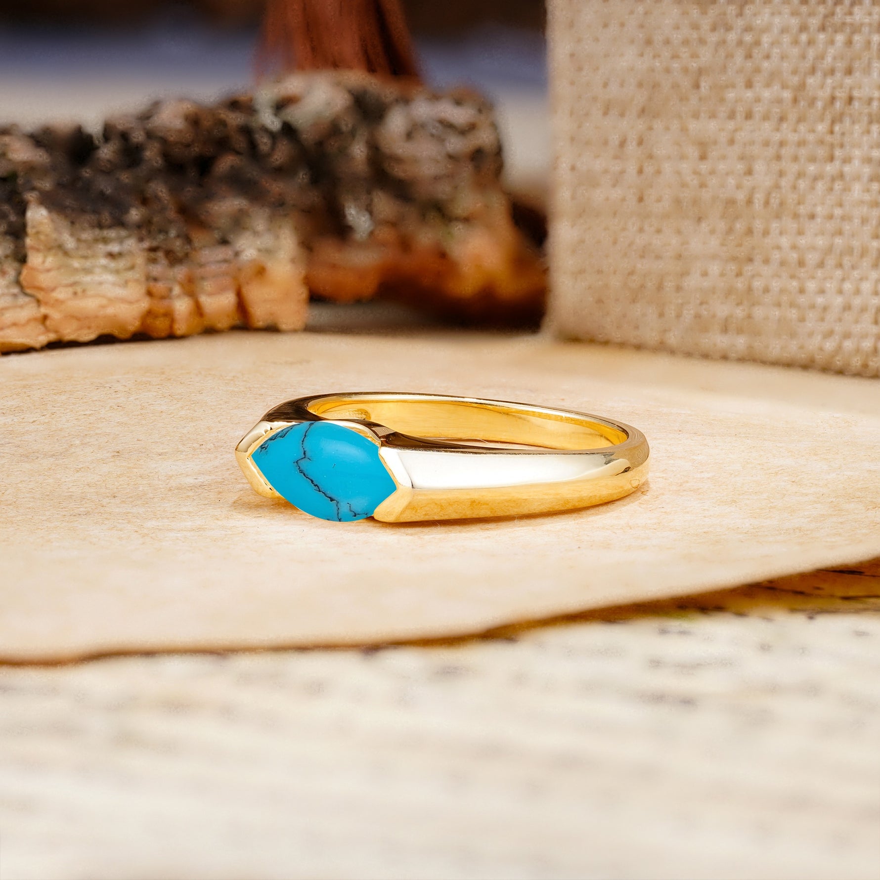 Classic Unique 3-Prong Pear Cut Turquoise Two stones Engagement Ring - Additional view