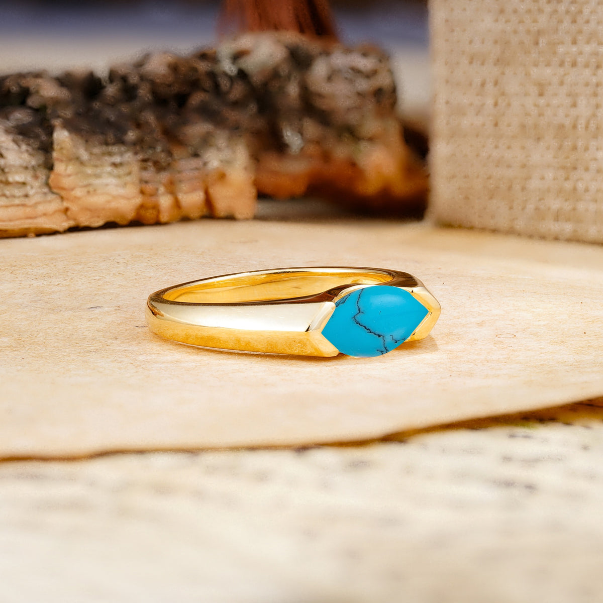 Classic Unique 3-Prong Pear Cut Turquoise Two stones Engagement Ring - Additional view