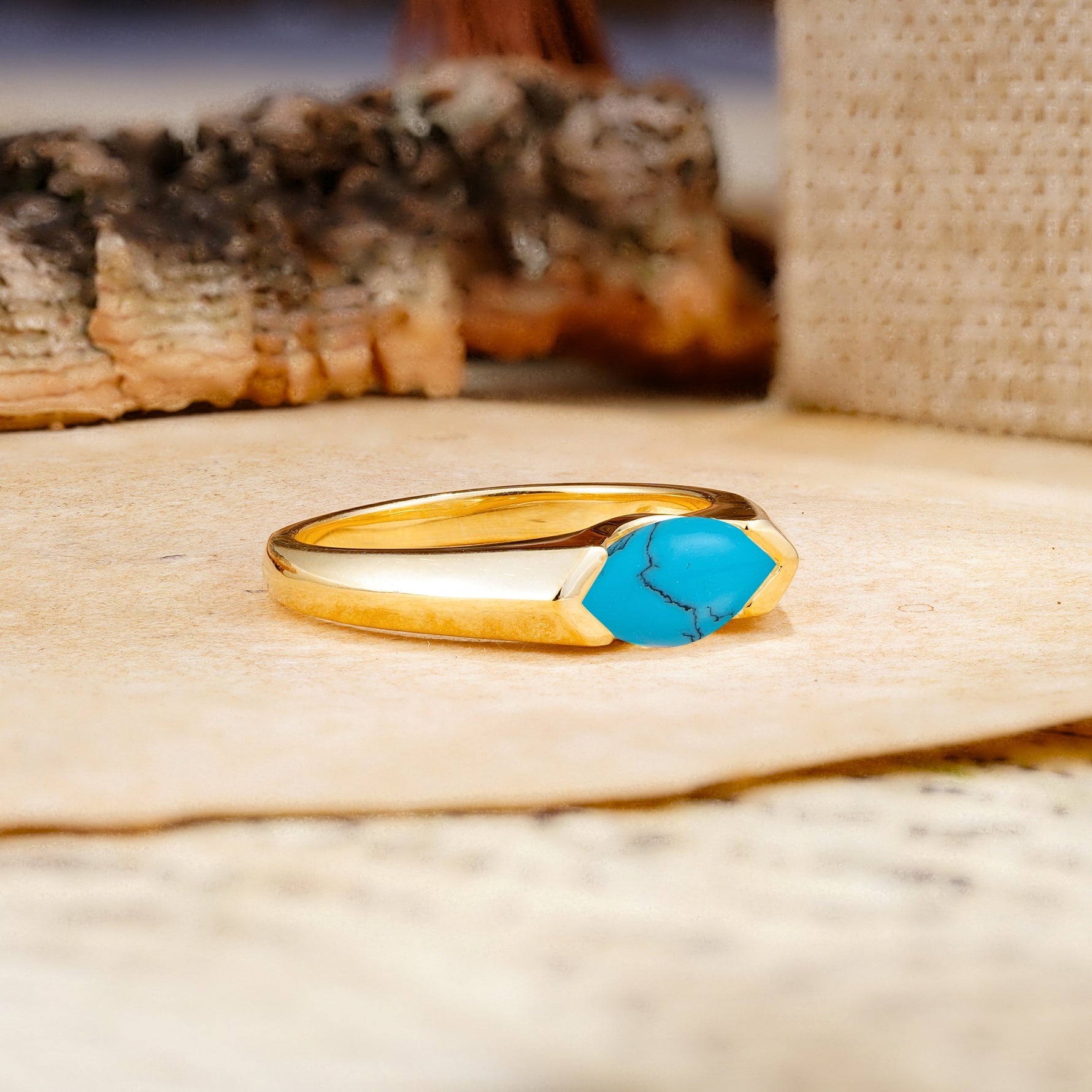 Classic Unique 3-Prong Pear Cut Turquoise Two stones Engagement Ring - Additional view