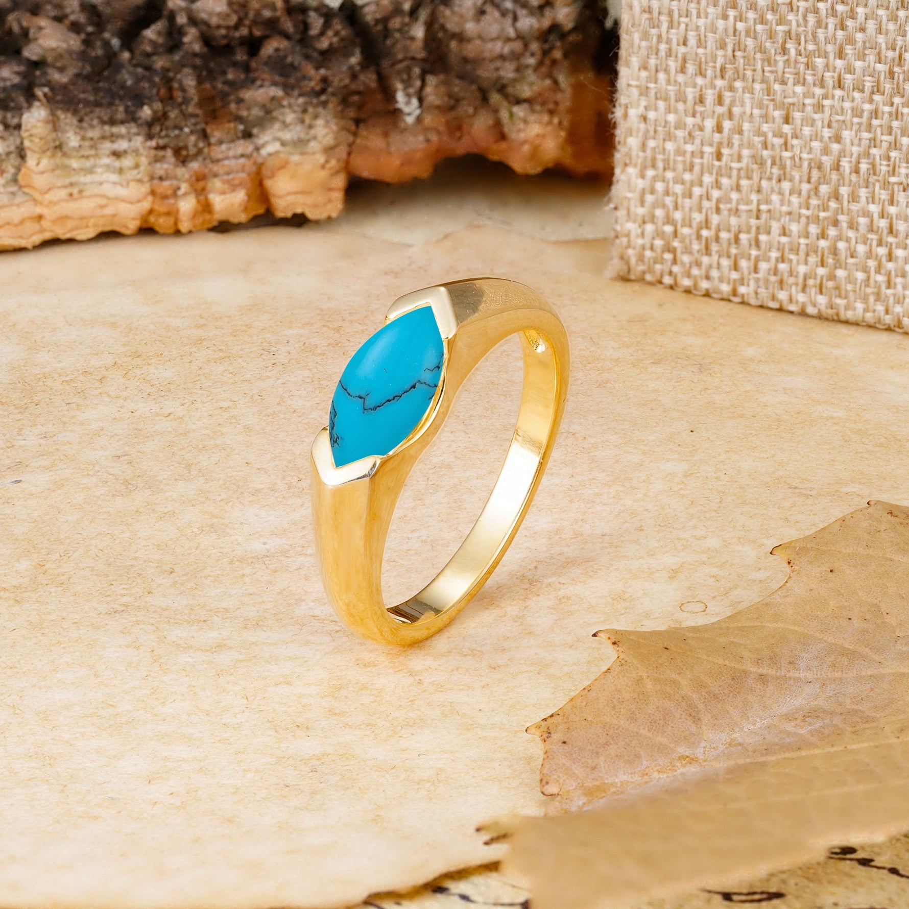 Classic Unique 3-Prong Pear Cut Turquoise Two stones Engagement Ring - Additional view
