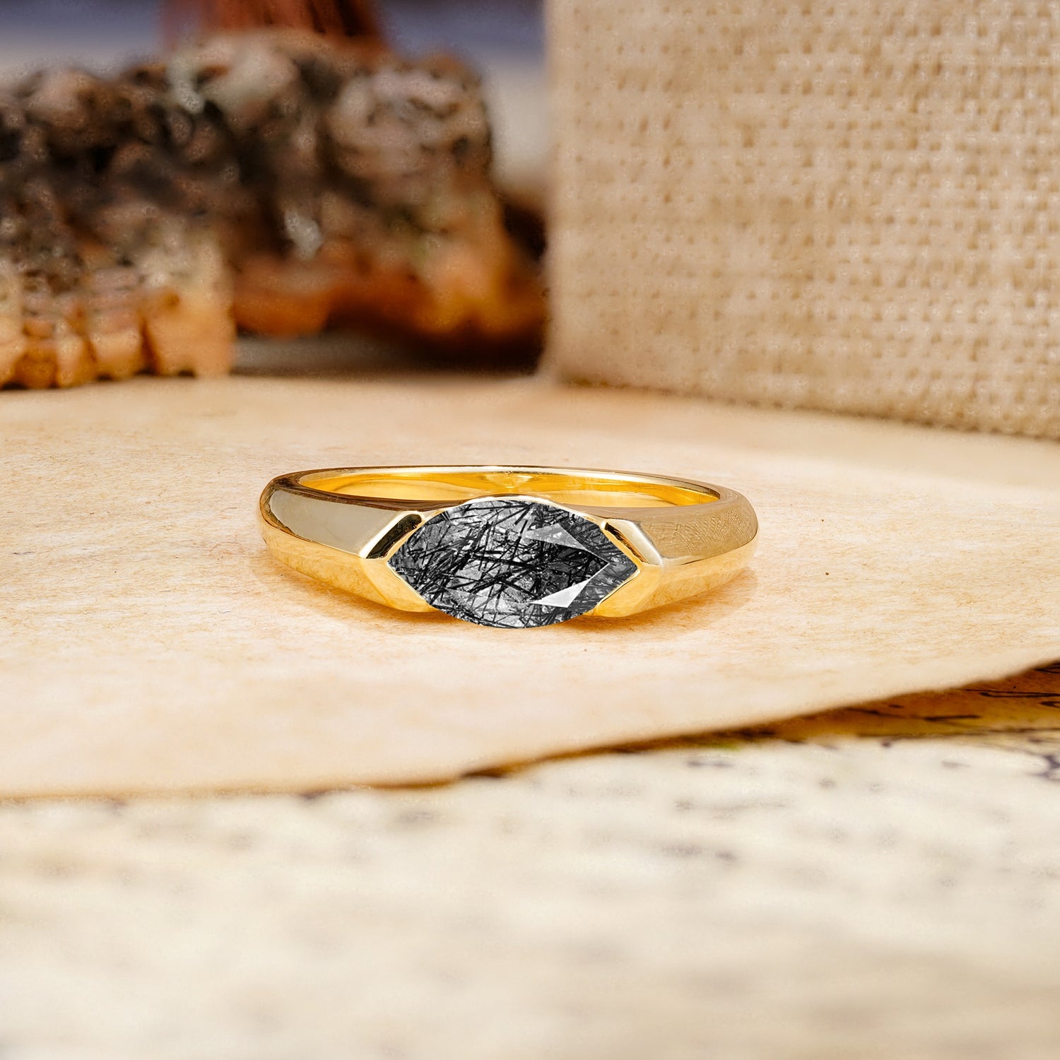 Classic Unique 3-Prong Pear Cut Black Rutilated Quartz Two stones Engagement Ring - Additional view