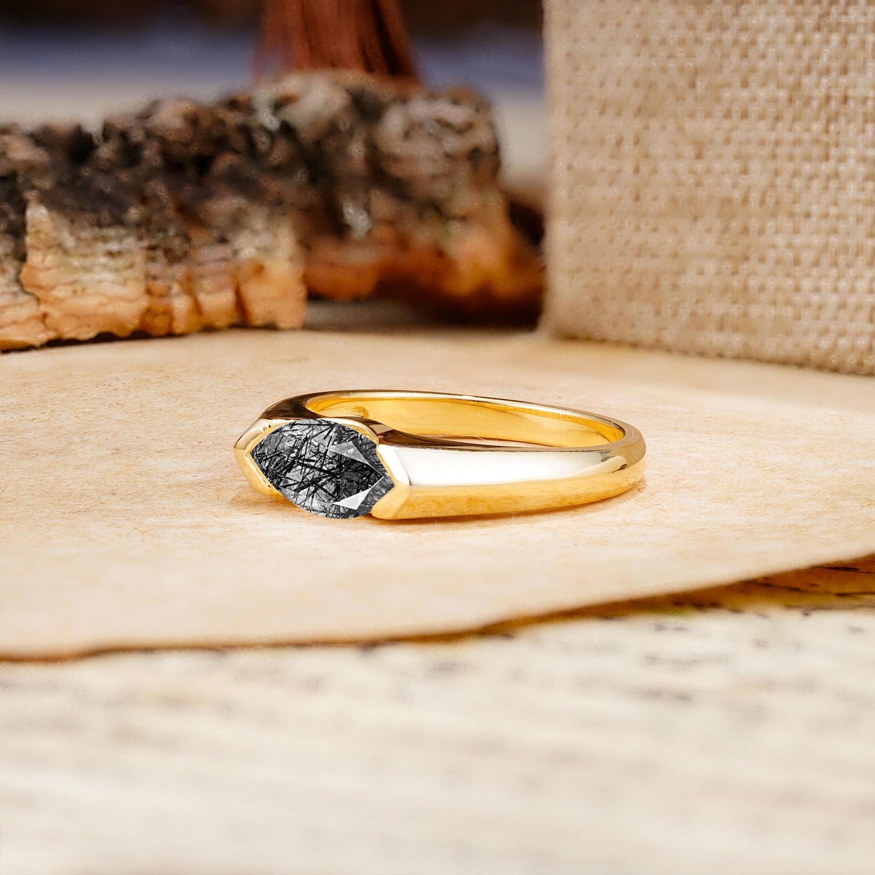 Classic Unique 3-Prong Pear Cut Black Rutilated Quartz Two stones Engagement Ring - Additional view