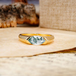 Classic Unique 3-Prong Pear Cut Moss Agate Two stones Engagement Ring - Additional view